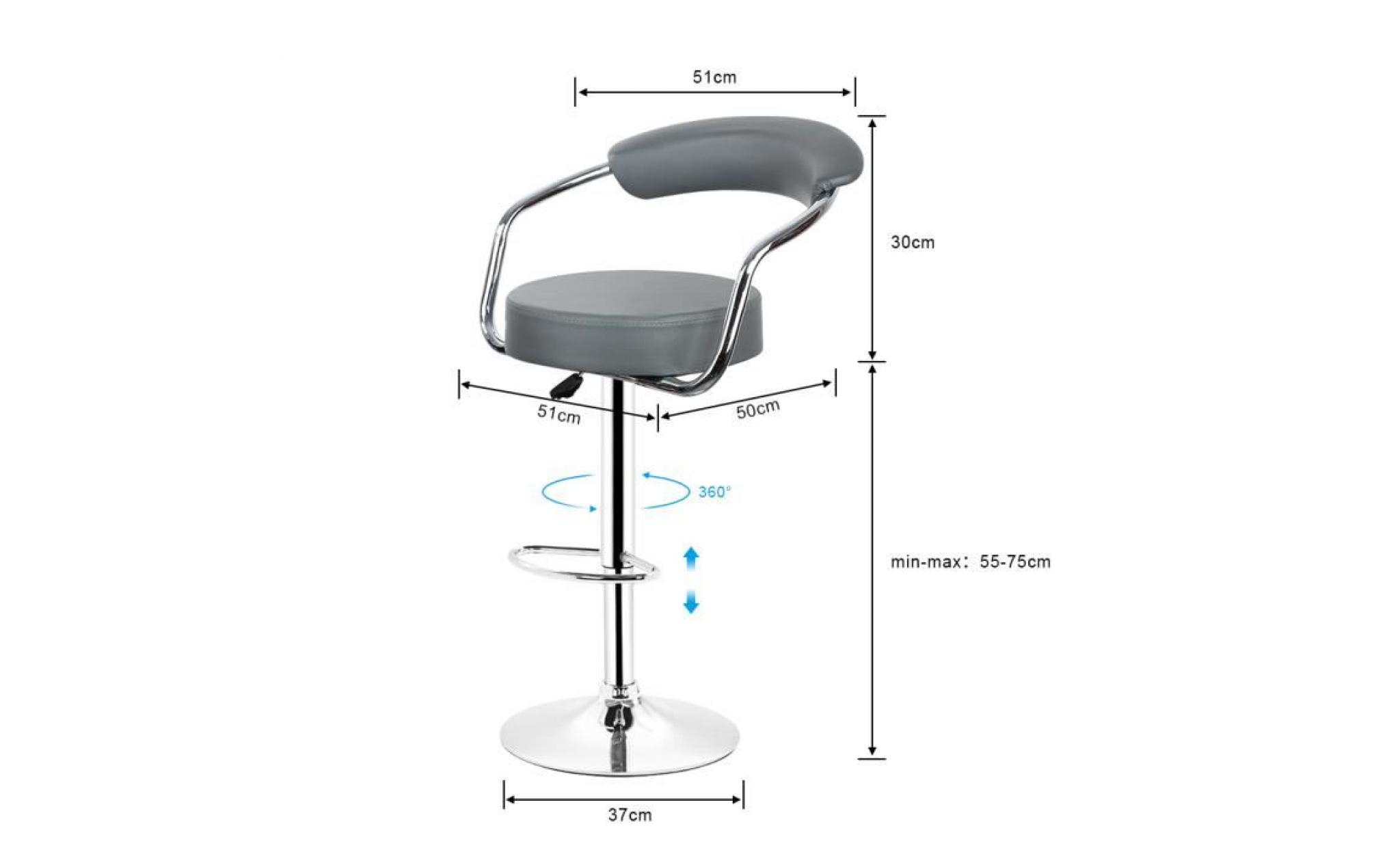 lot de 2 tabourets de bar, chaise de bar  pu gris pivotante ergonomique réglable pas cher