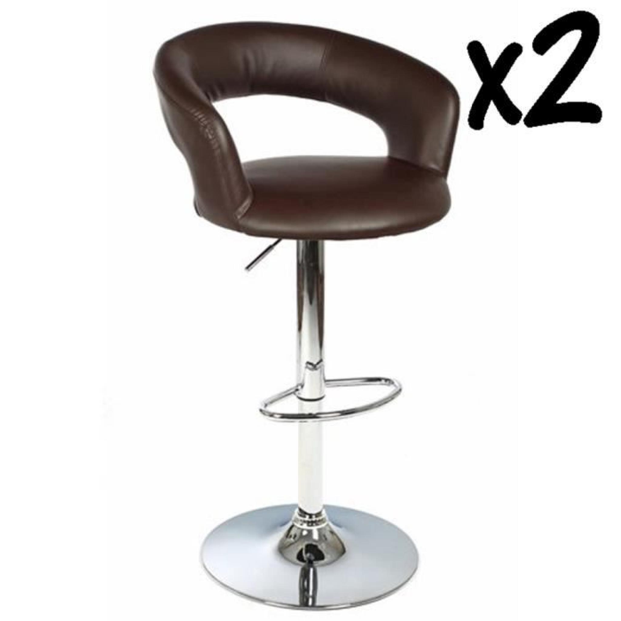Lot de 2 Tabourets de bar fauteuil Swann, structure en acier chromé, Assise simili-cuir en polyuréthane, coloris Chocolat, L58 x ...