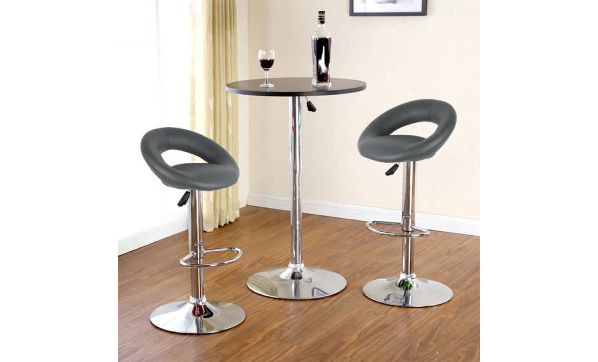 lot de 2 tabourets de bar gris  pu, hauteur réglable,repose pieds chromés, rotatif à 360 dégrées chaise de tabouret