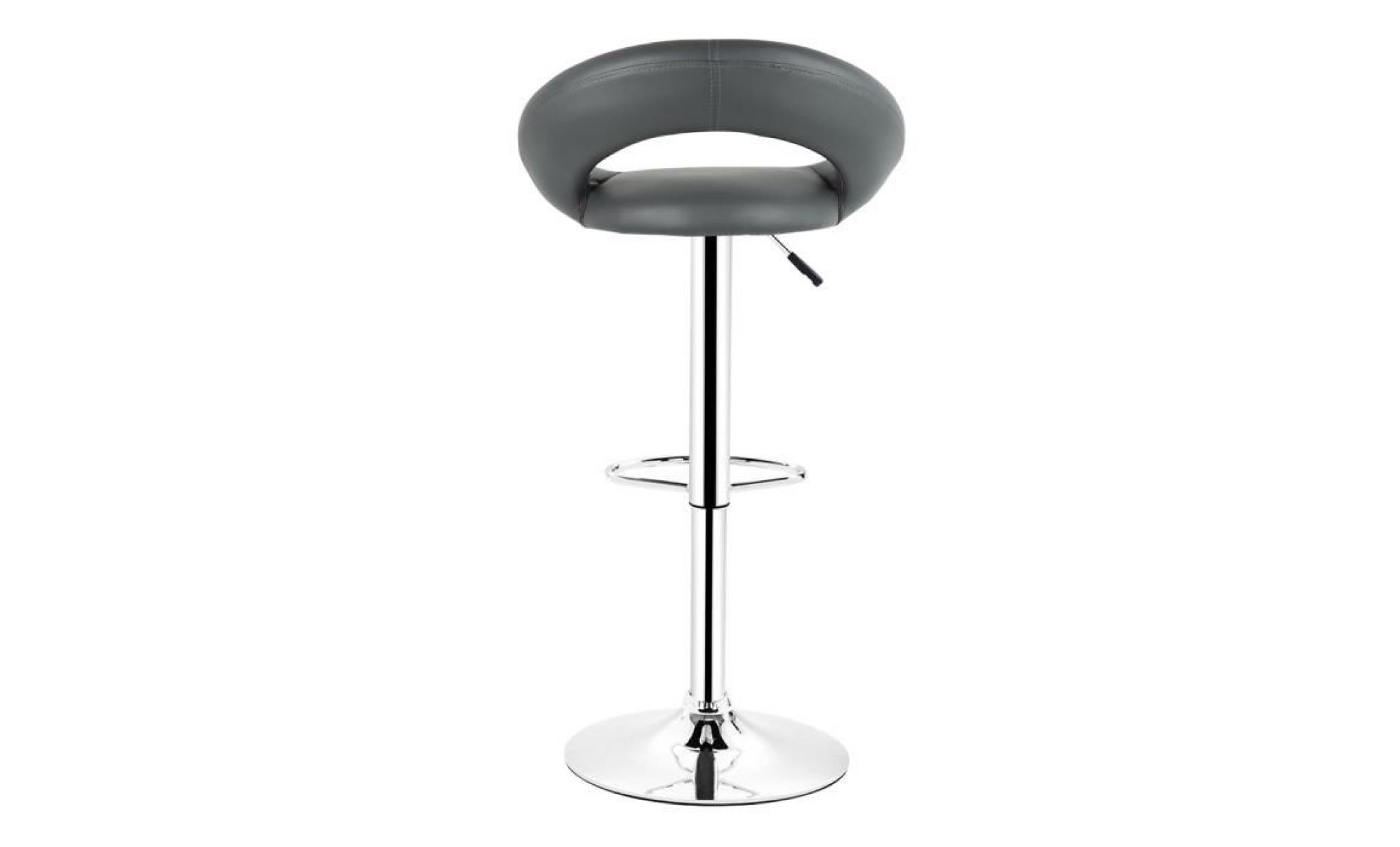 lot de 2 tabourets de bar gris  pu, hauteur réglable,repose pieds chromés, rotatif à 360 dégrées chaise de tabouret pas cher