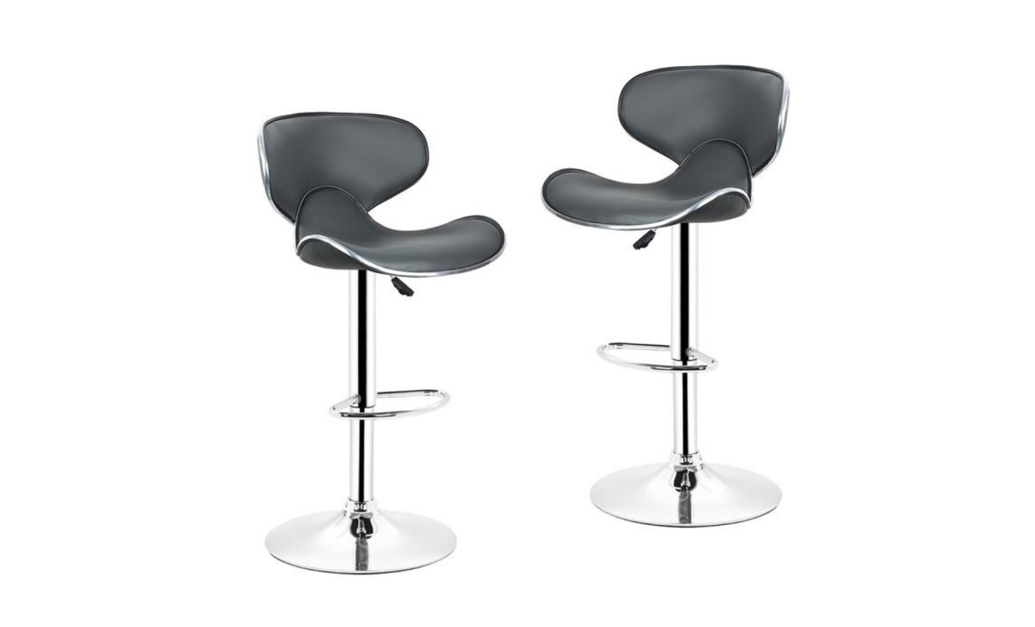 lot de 2 tabourets de bar lounge chaise haute design réglable avec dossier revêtement synthétique gris