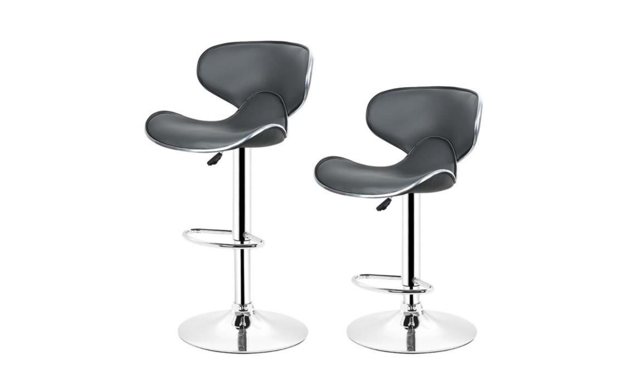 lot de 2 tabourets de bar lounge chaise haute design réglable avec dossier revêtement synthétique gris pas cher