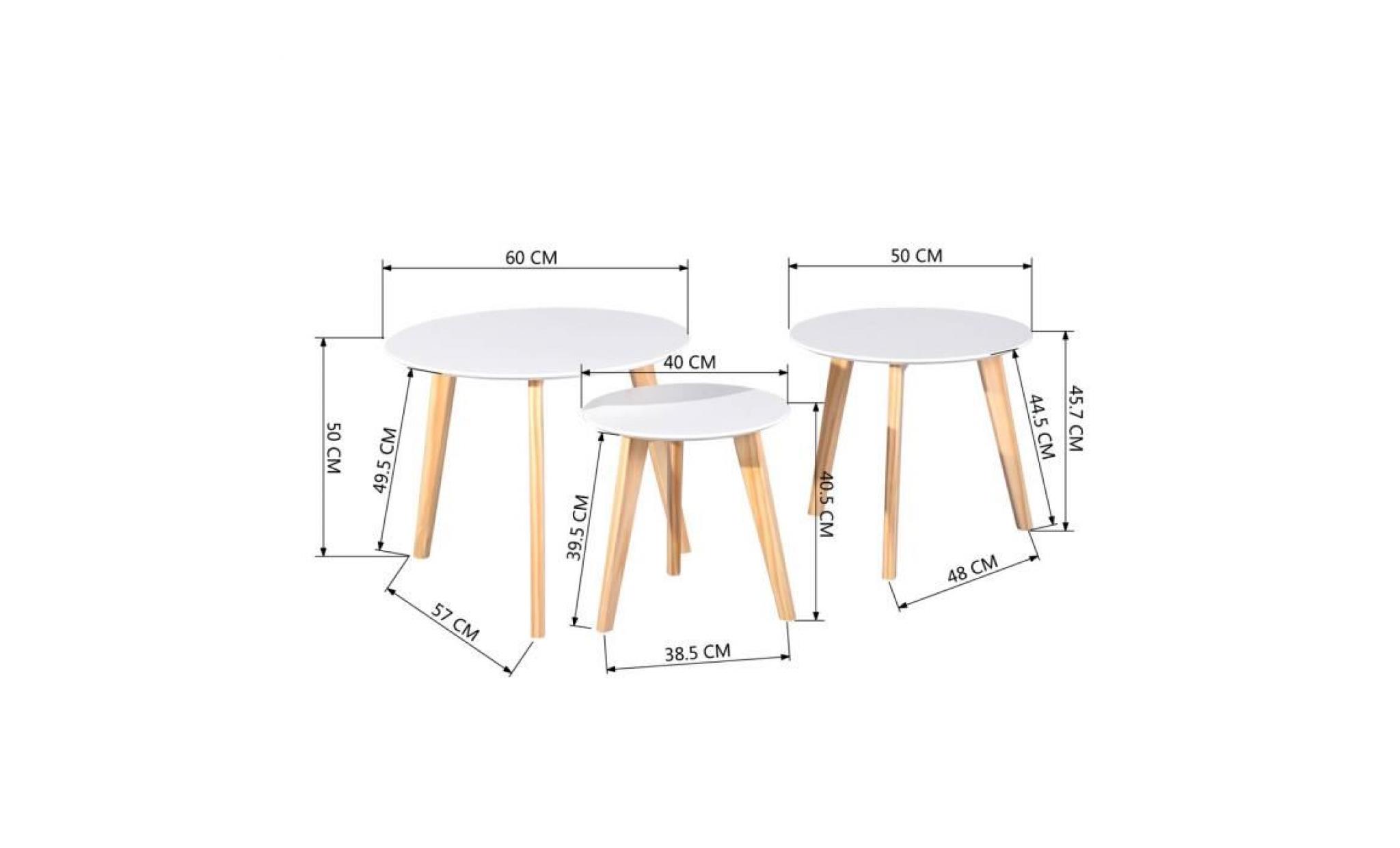 jkk ensemble de table basse salon bois en pin laqué blanc scandinave  set of 3 tables pieds en bois massif l60xw60xh50cm pas cher