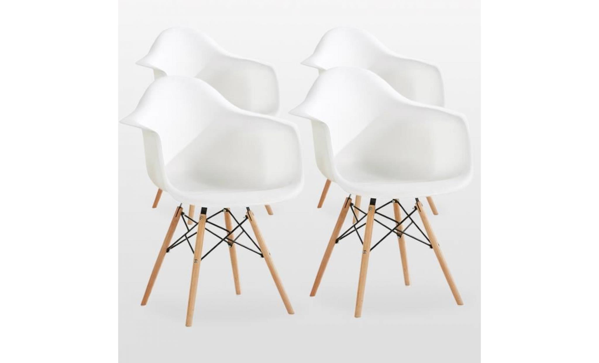lot de 4 chaises avec accoudoirs moda romano blanches   design scandinave   pieds en bois   salle à manger, salon, cuisine