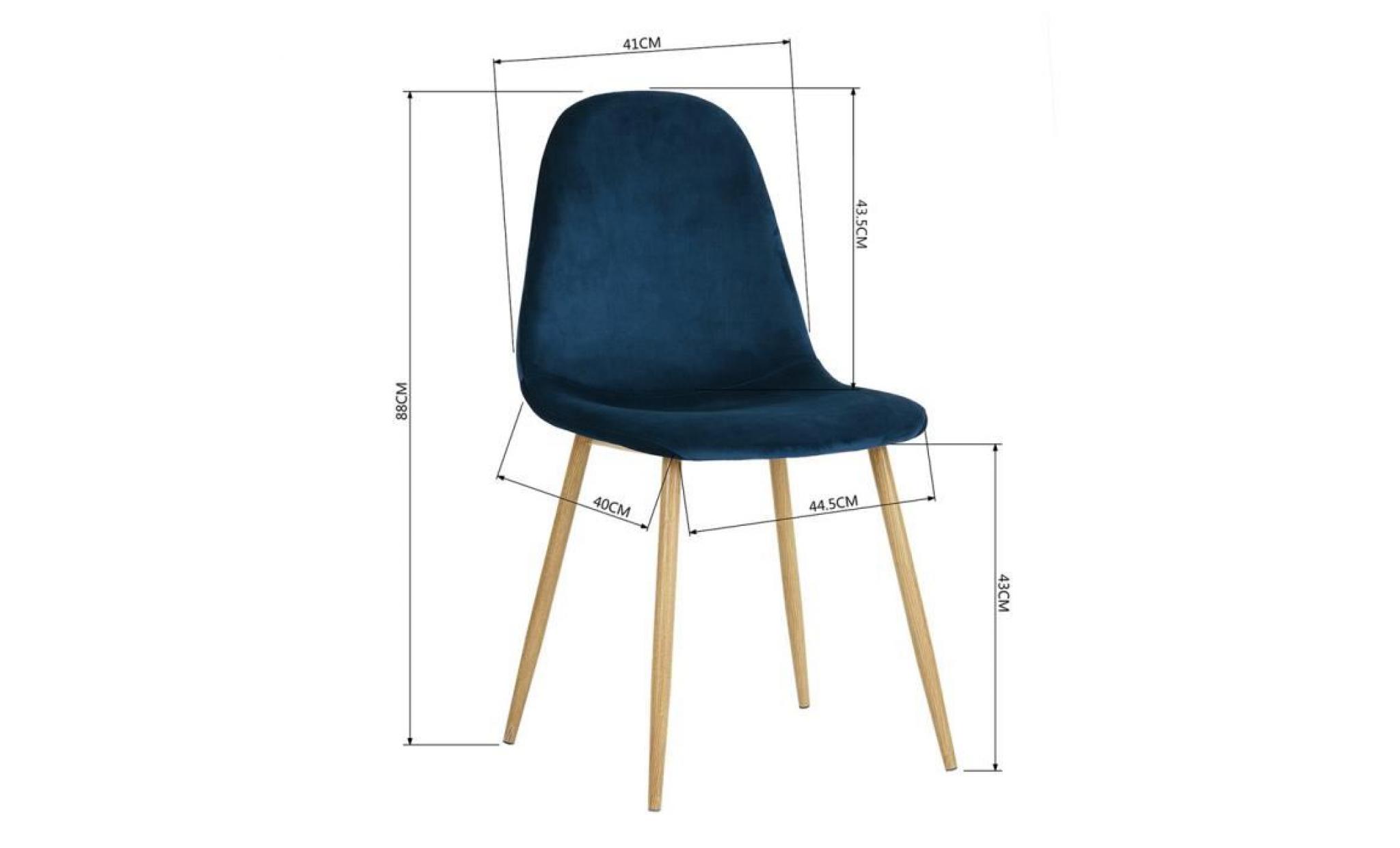 lot de 4 chaises   bleues velours   scandinave   pied métal look bois   44.5x40x88cm pas cher