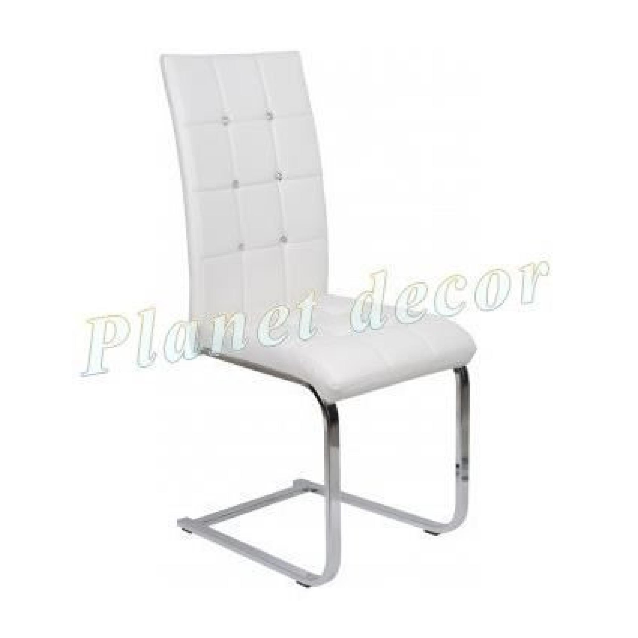 Lot de 4 chaises capitonnées simili cuir Blanc et métal