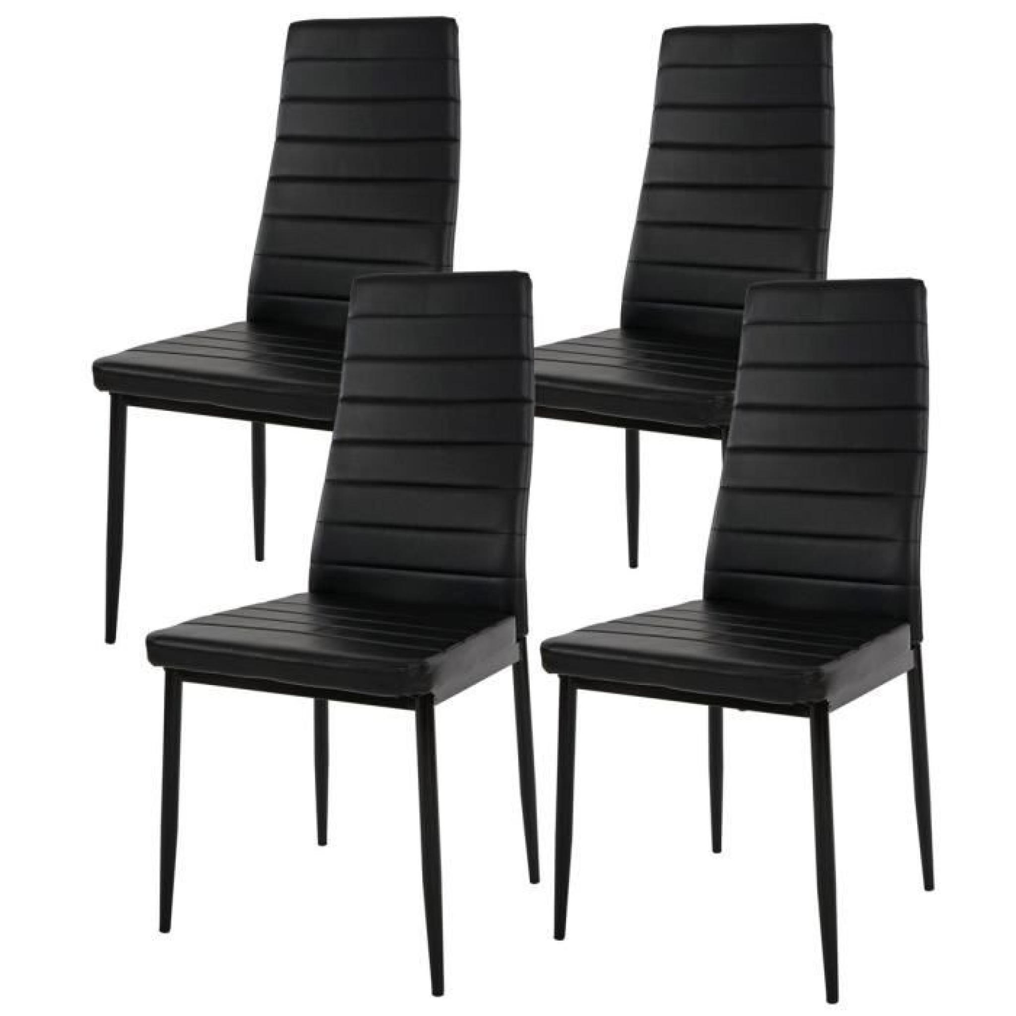 Lot de 4 chaises couleur noires en PU avec tubes en acier, H 95 x L 43 x P 53 cm