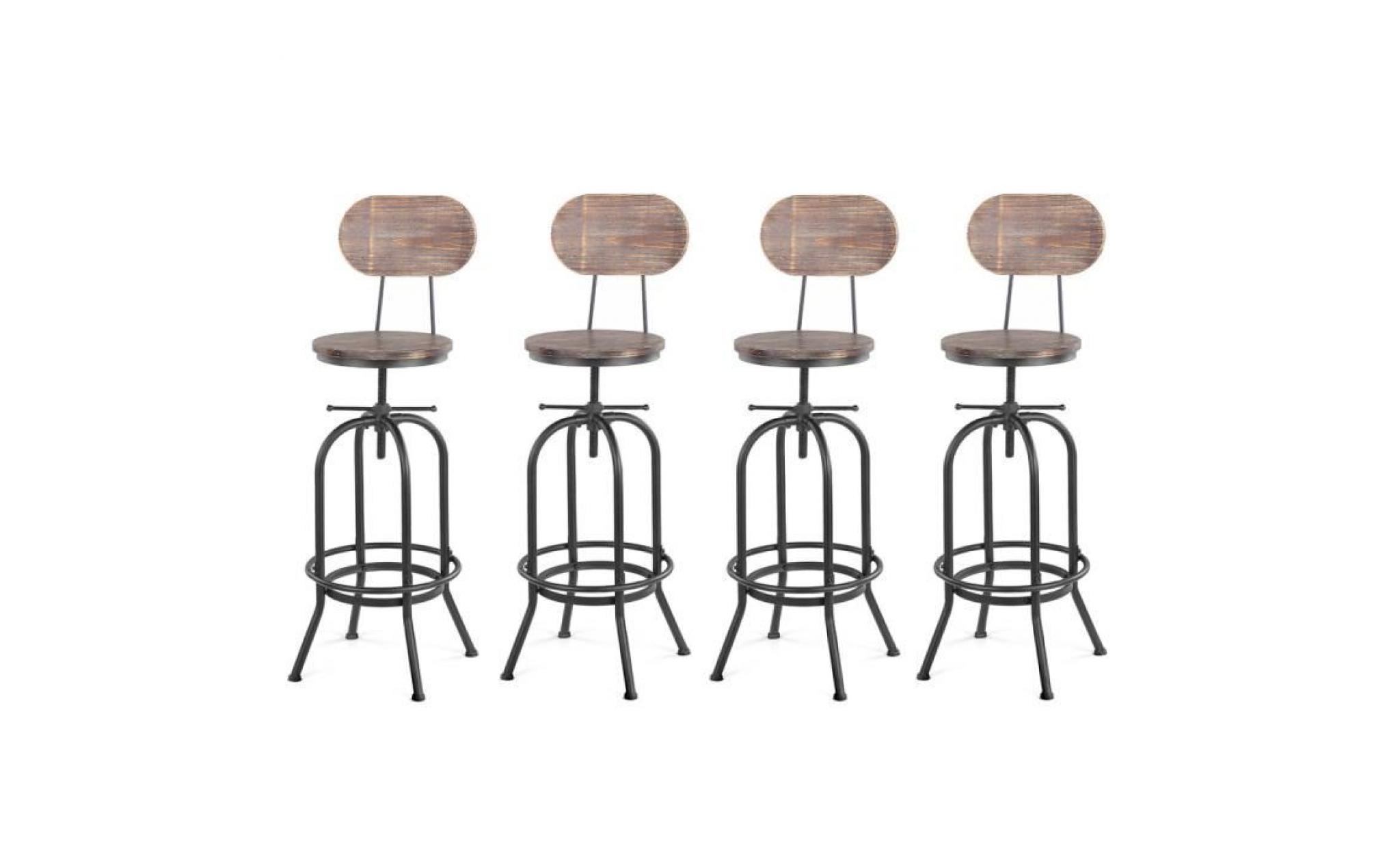 lot de 4 chaises de bar de style industriel en bois réglable en hauteur, lot de 2 tabourets de bar, tabouret de bar industriel bois