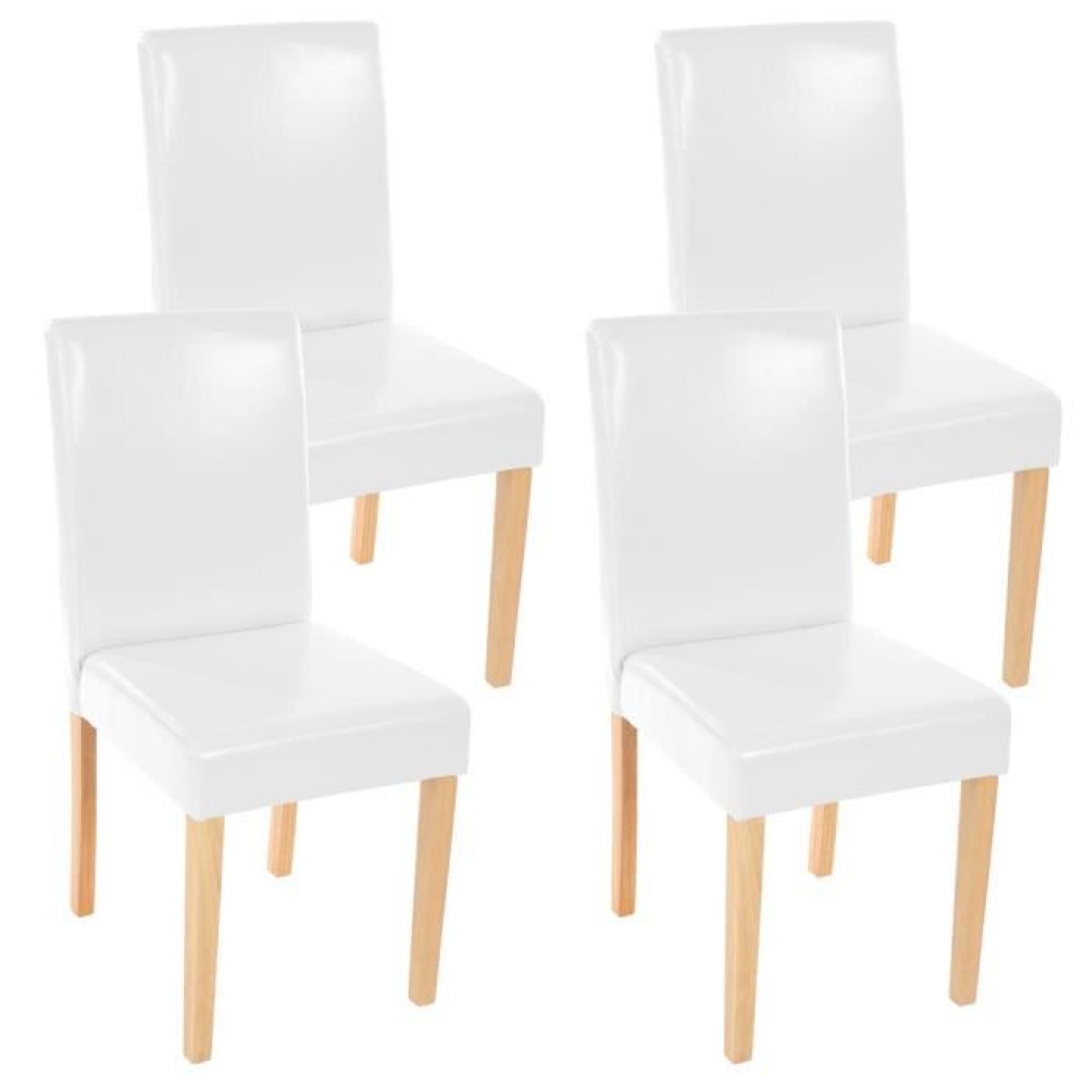 Lot de 4 chaises de salle à manger avec pieds en bois massif, Fauteuil en cuir Littau blanc