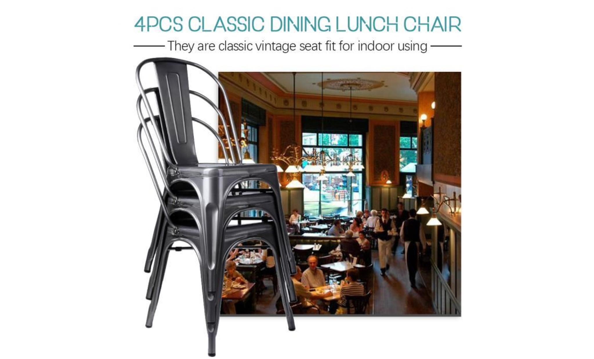 lot de 4 chaises de salle à manger en métal design industriel   siège vintage   grisâtre