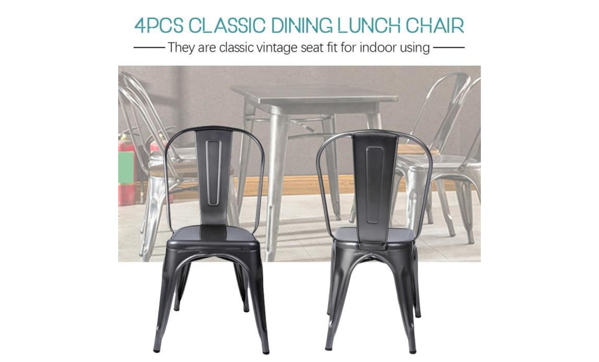 lot de 4 chaises de salle à manger en métal design industriel   siège vintage   grisâtre pas cher