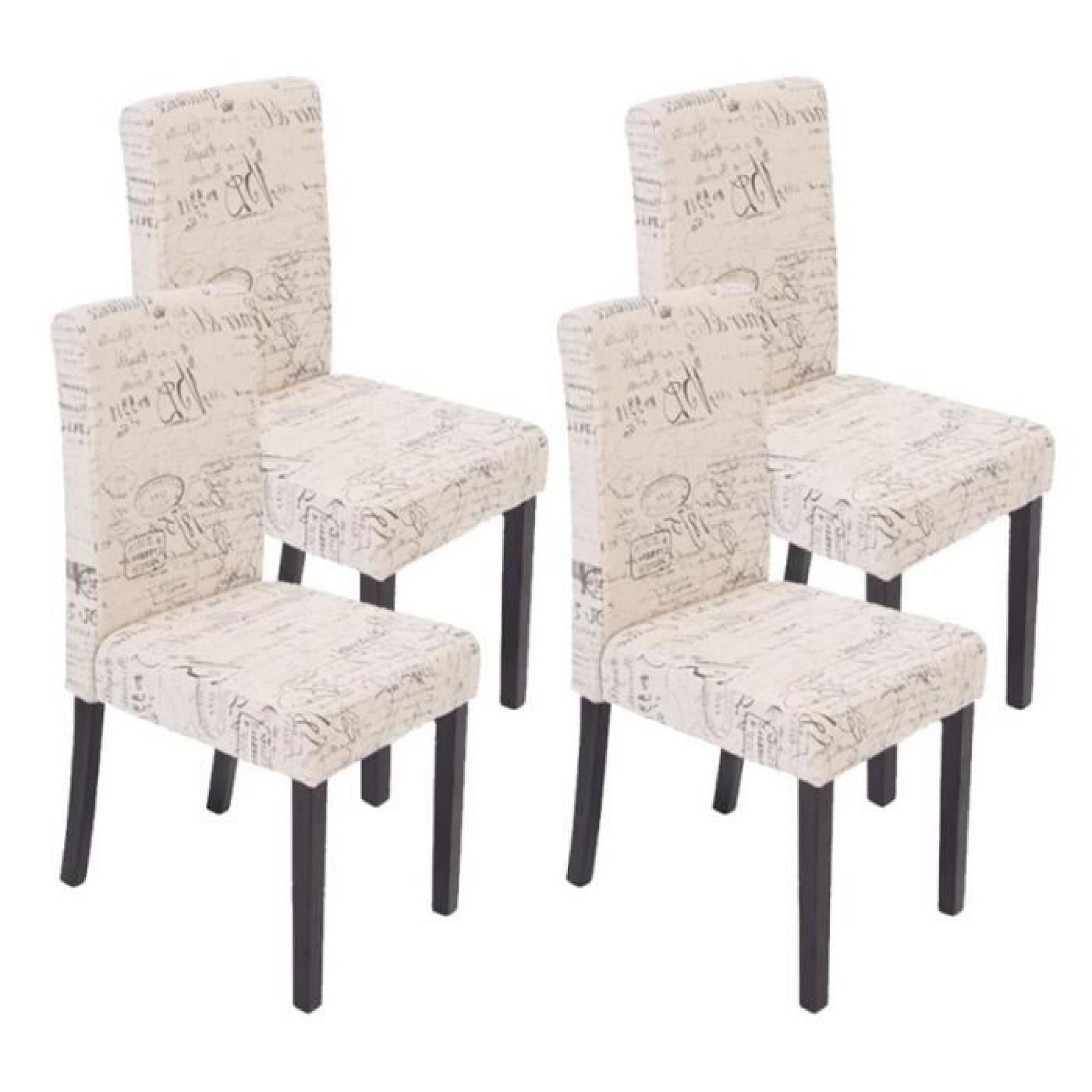Lot de 4 chaises de salle à manger en tissu crème imprimé pieds foncés CDS04130