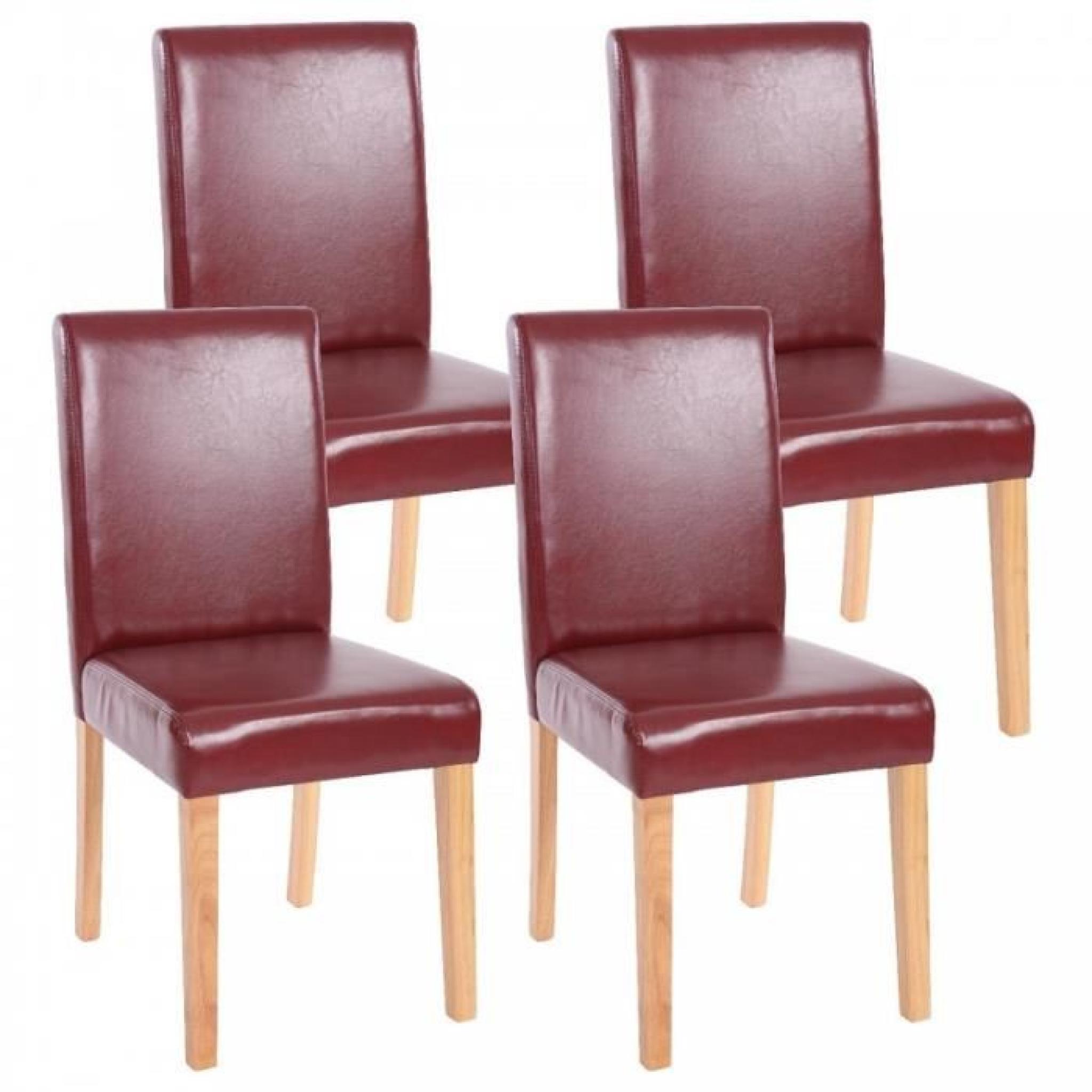 Lot de 4 chaises de salle à manger simili-cuir rouge/brun pieds clairs CDS04134