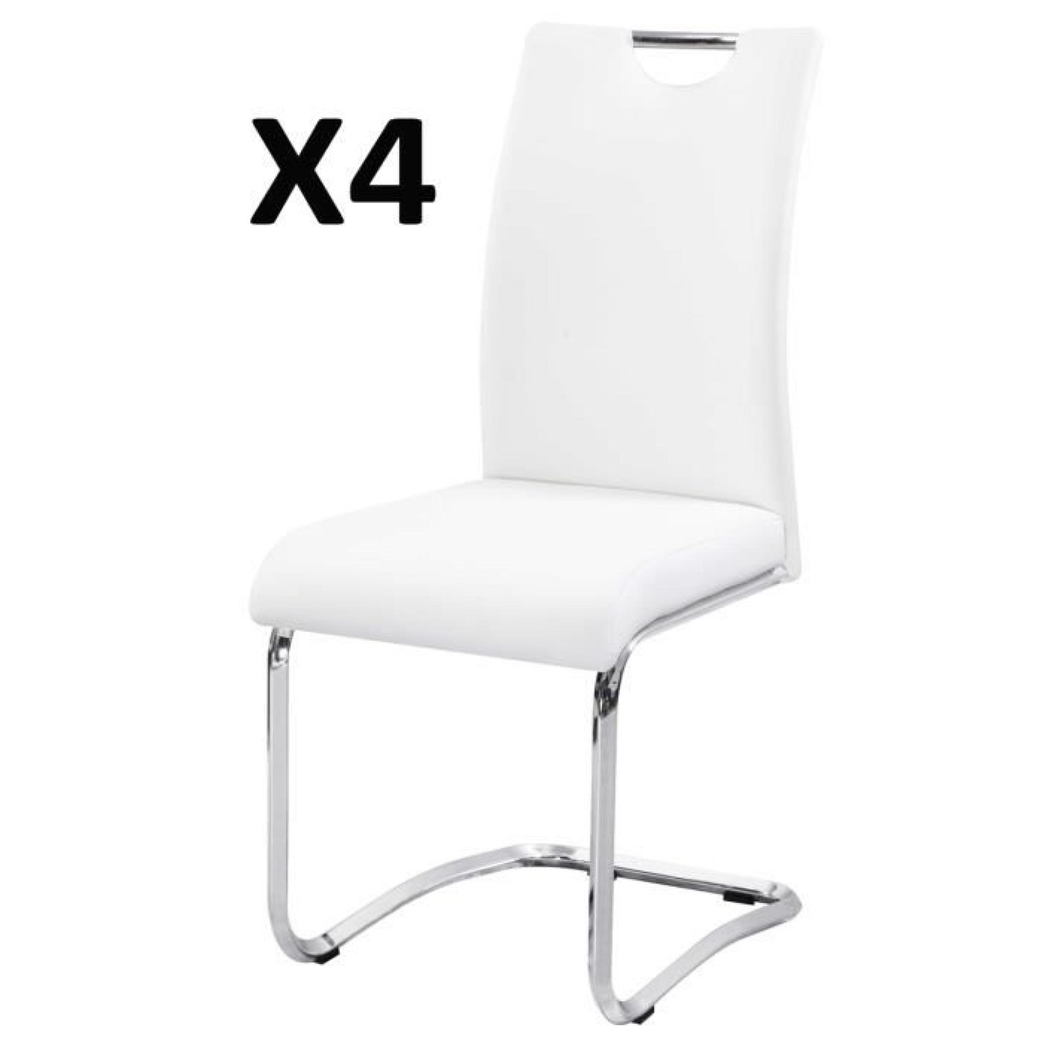 Lot de 4 Chaises de salon Blanc-chromé, 430 x 570 x 960 mm