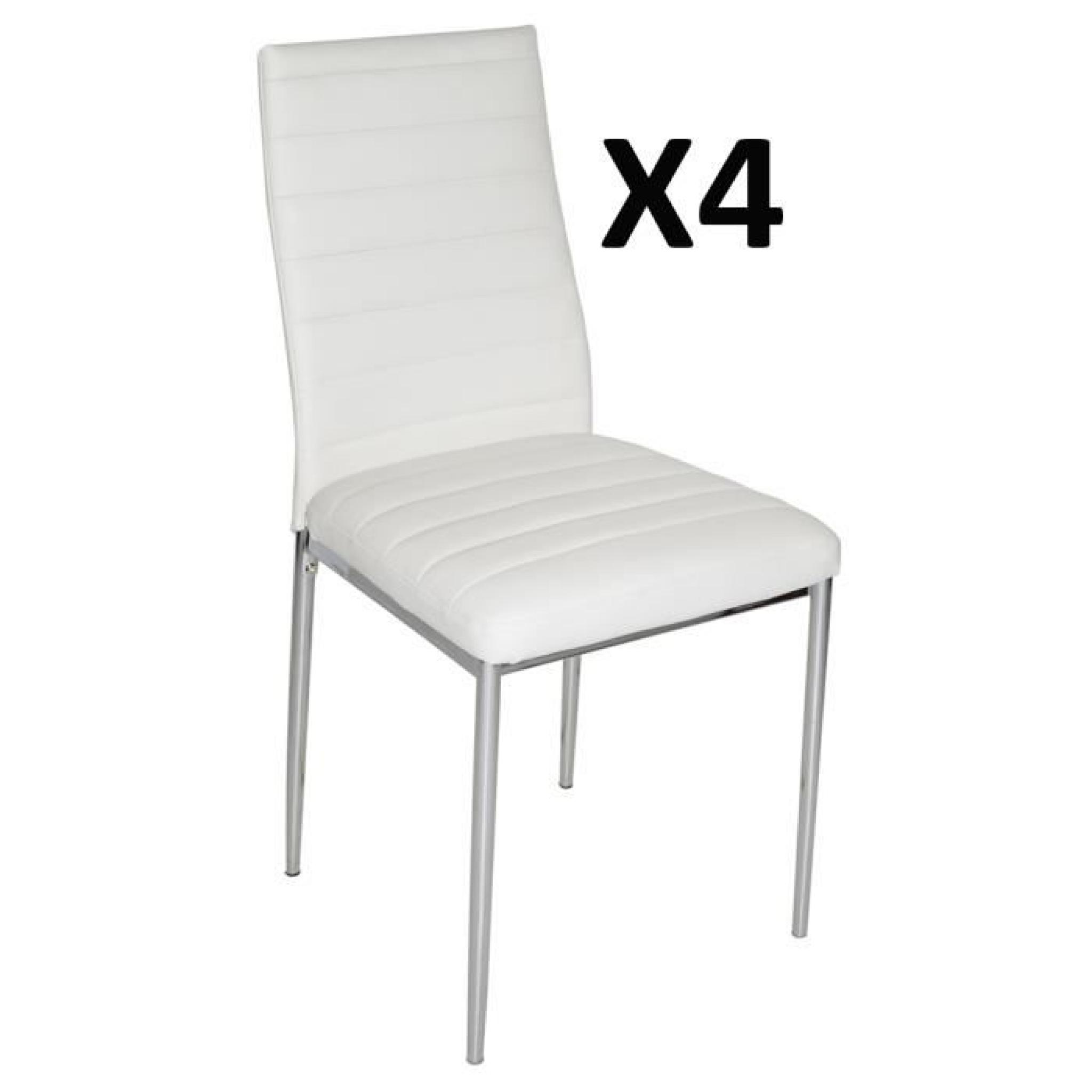 Lot de 4 Chaises de salon blanche avec pieds garniture chromée, 430 x 425 x 930 mm