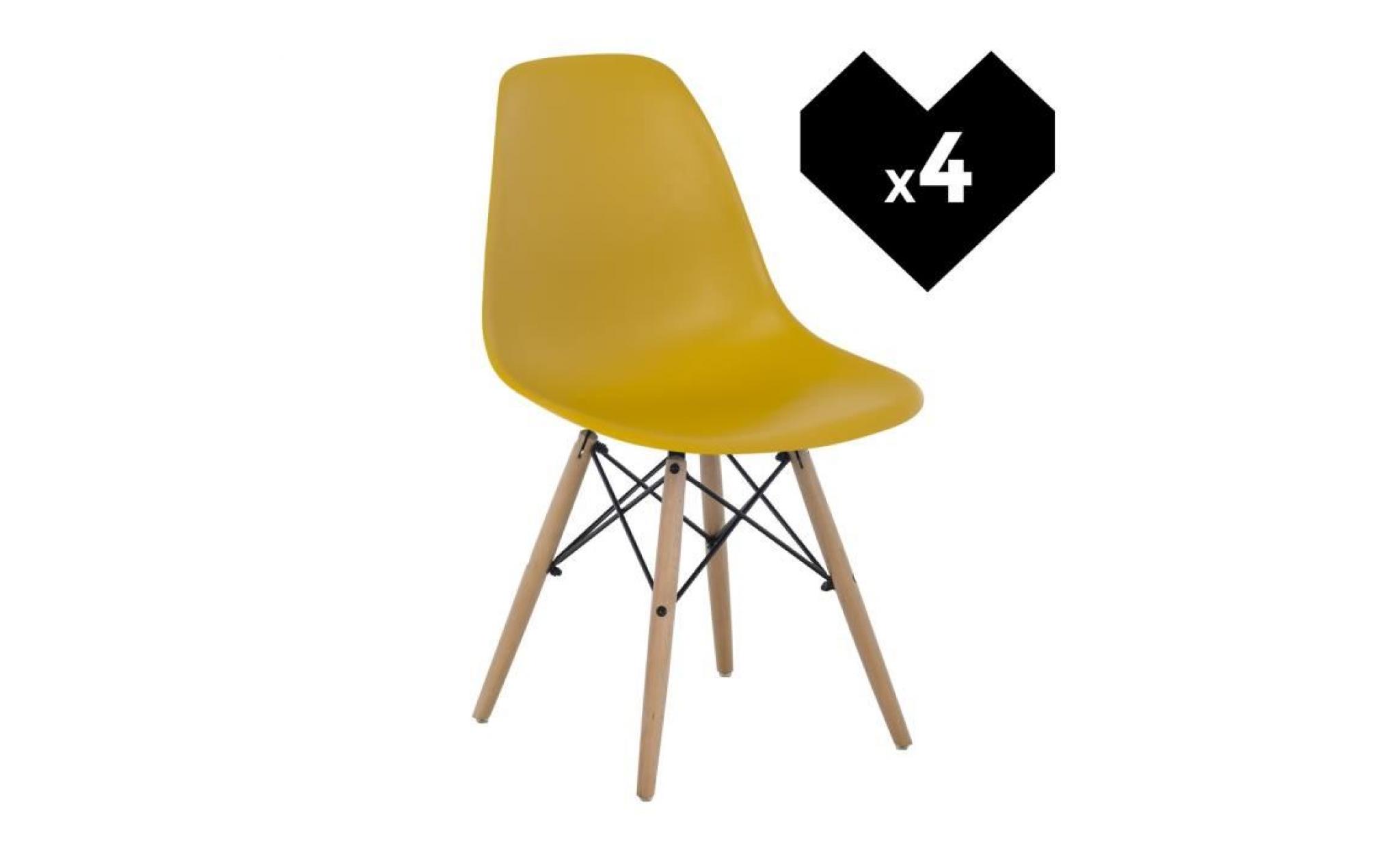 lot de 4 chaises design scandinave ims jaune curri bois naturel