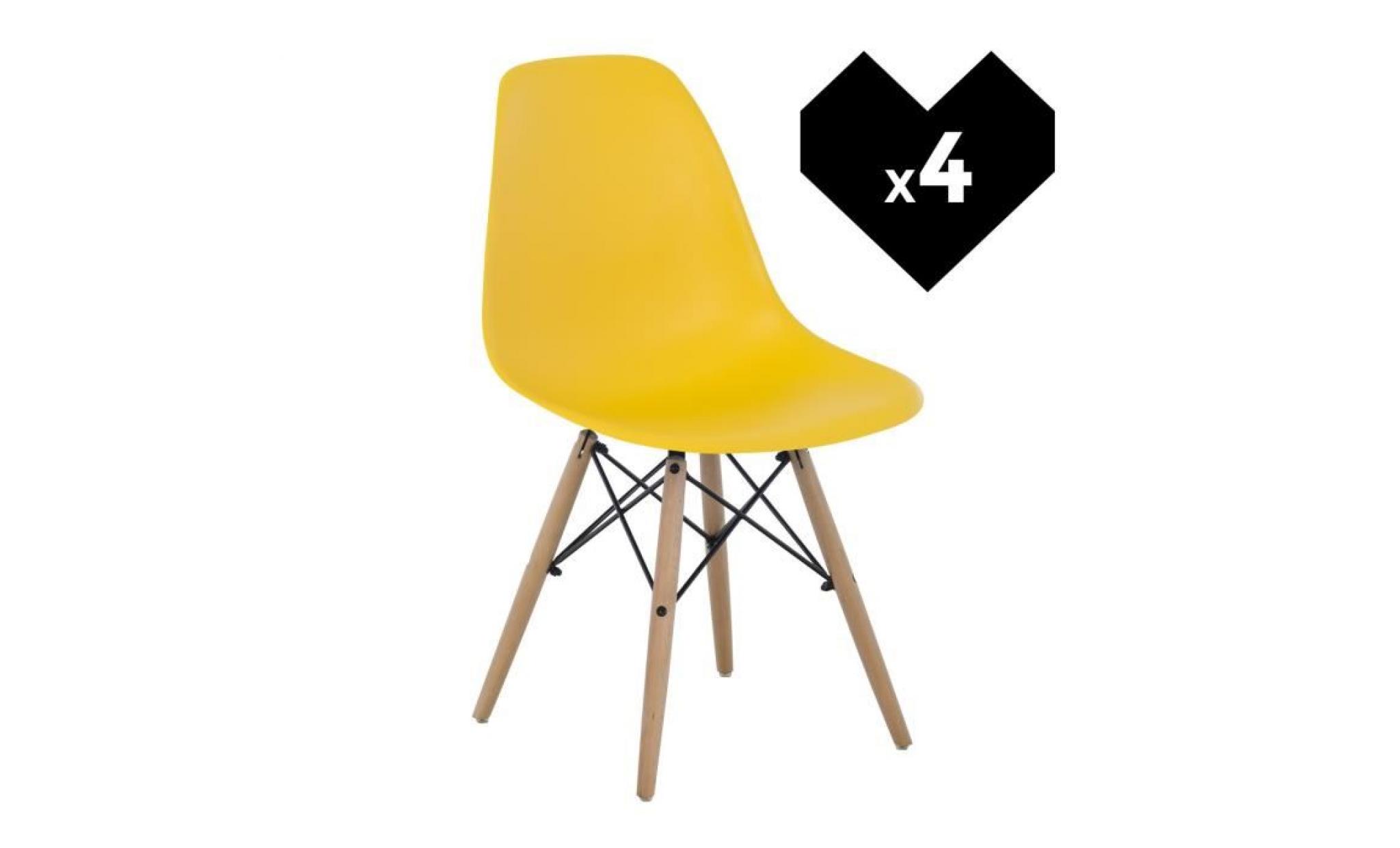 lot de 4 chaises design scandinave ims jaune fresia bois foncé