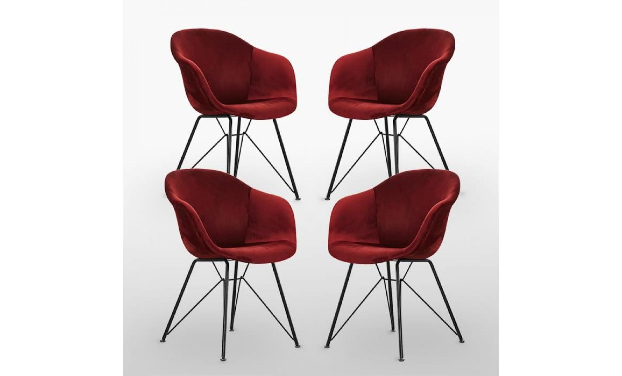 lot de 4 chaises design valentina en velours rouge   salle à manger, salon ou bureaau