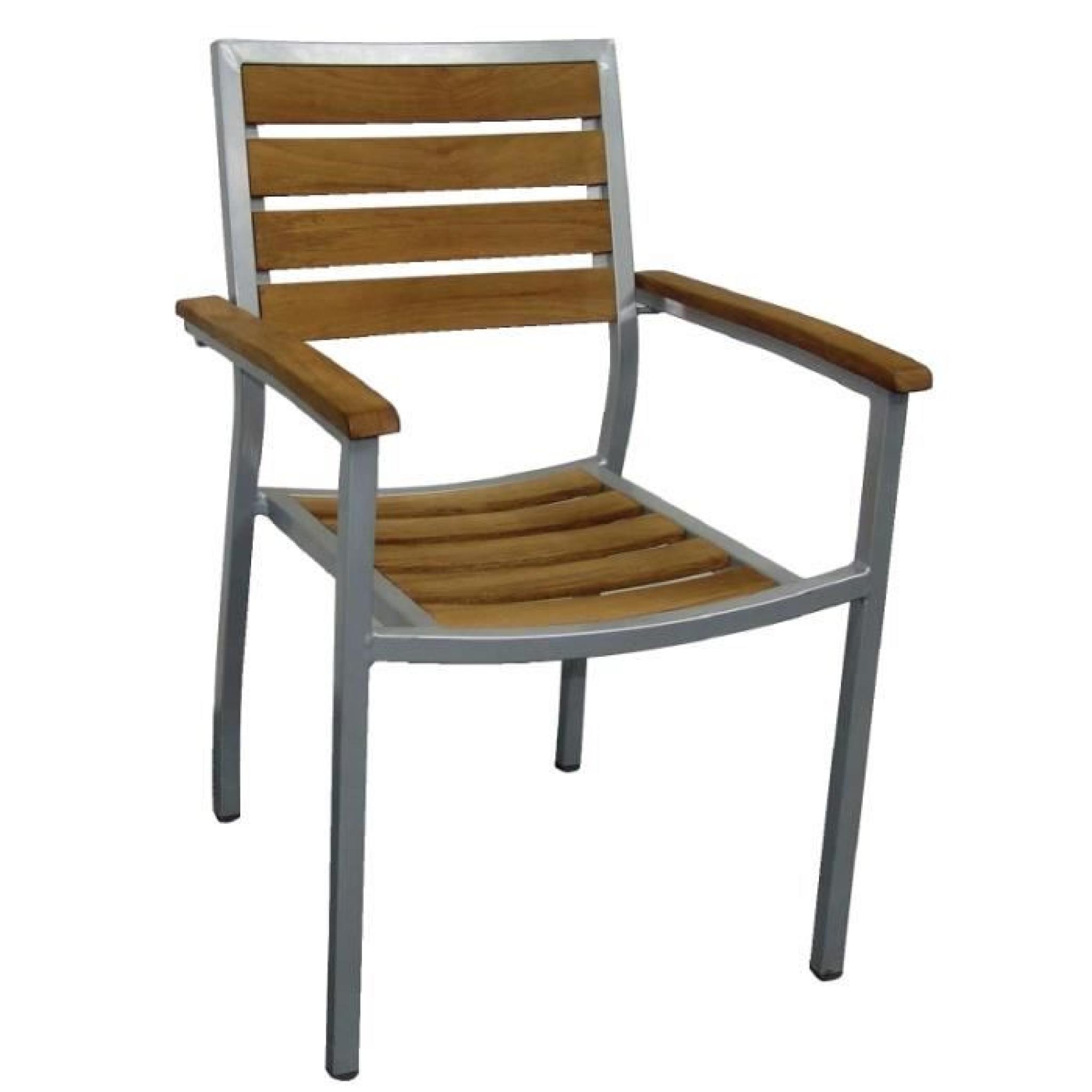 Lot de 4 chaises empilables en bois teck et aluminium
