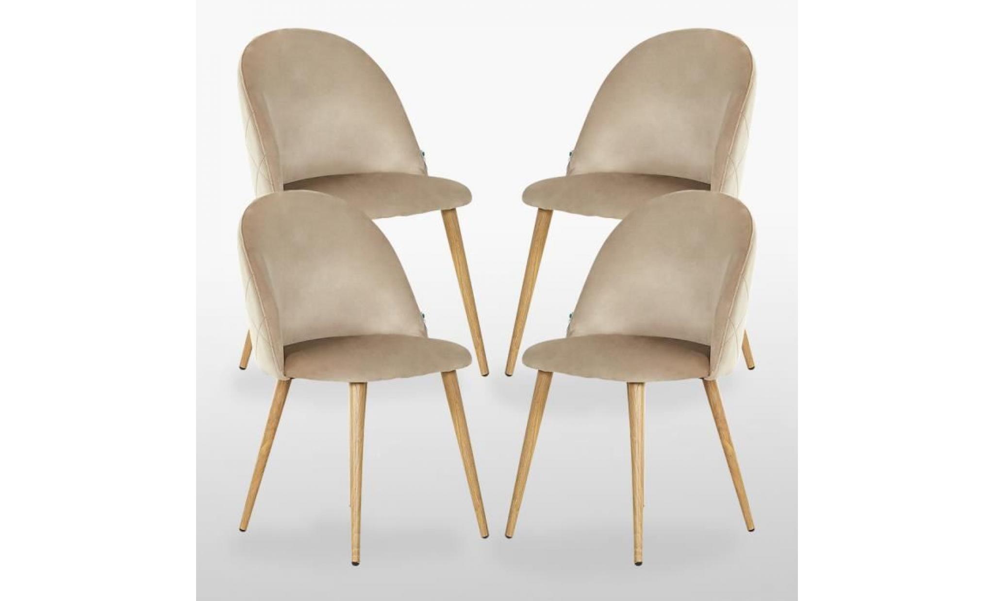lot de 4 chaises en velours vintage beige   inspiration scandinave