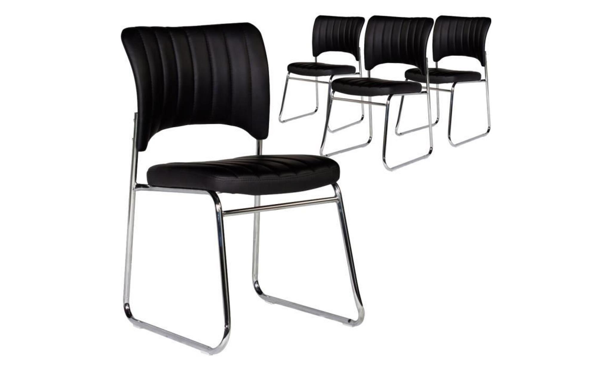 lot de 4 chaises moderne en pvc noir et pieds en acier chromé