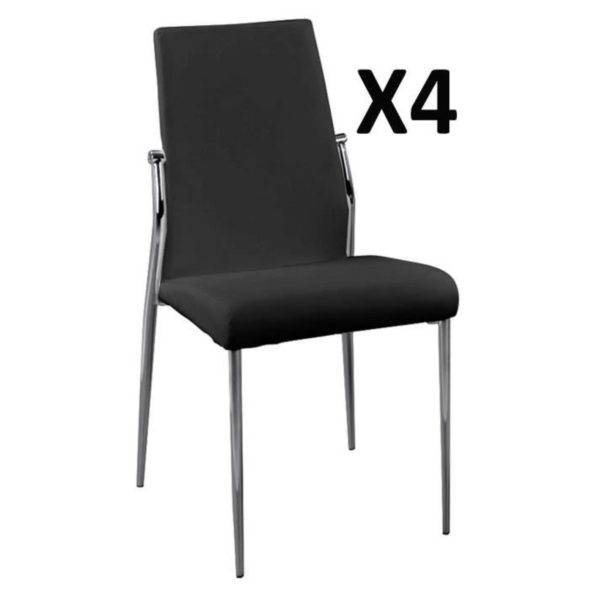 Lot de 4 Chaises noir avec pieds chromé en PVC, 410 x 530 x 850 mm