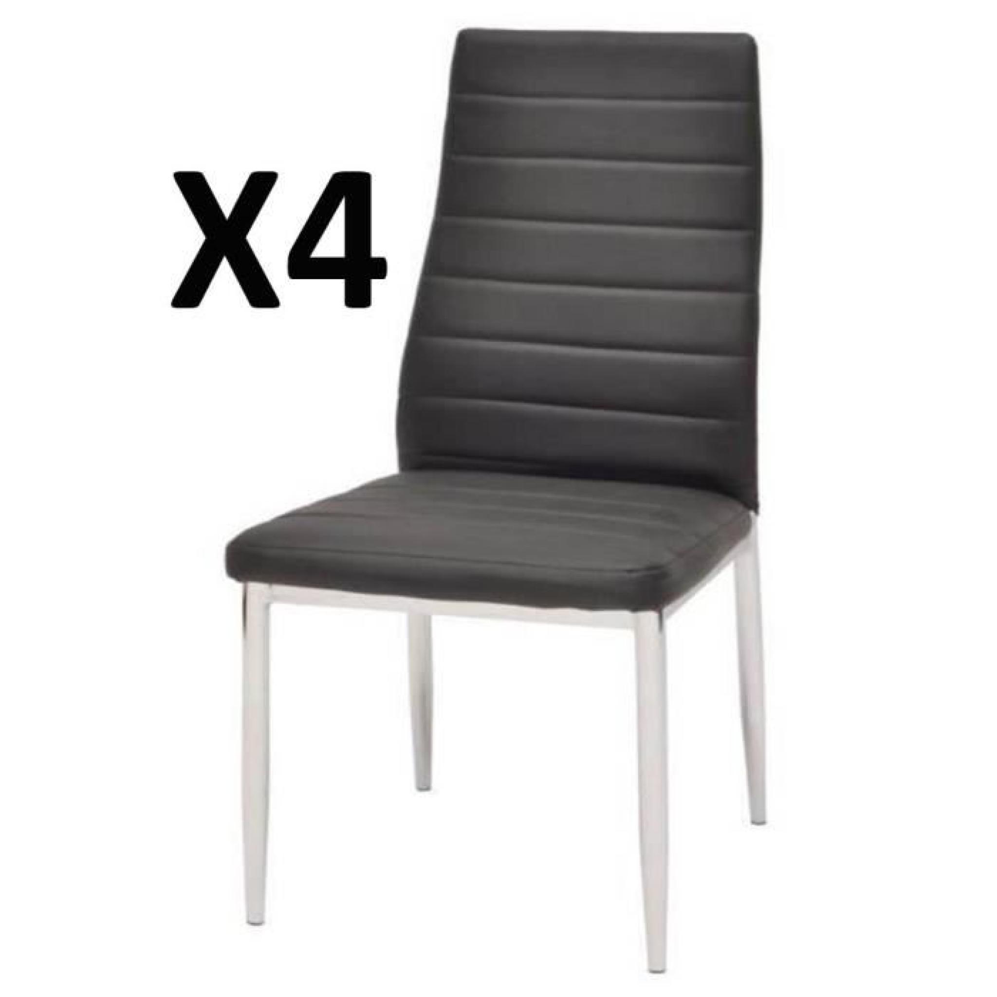 Lot de 4 chaises piètement en métal et assise en simili noir, 40 x 51 x 96 cm