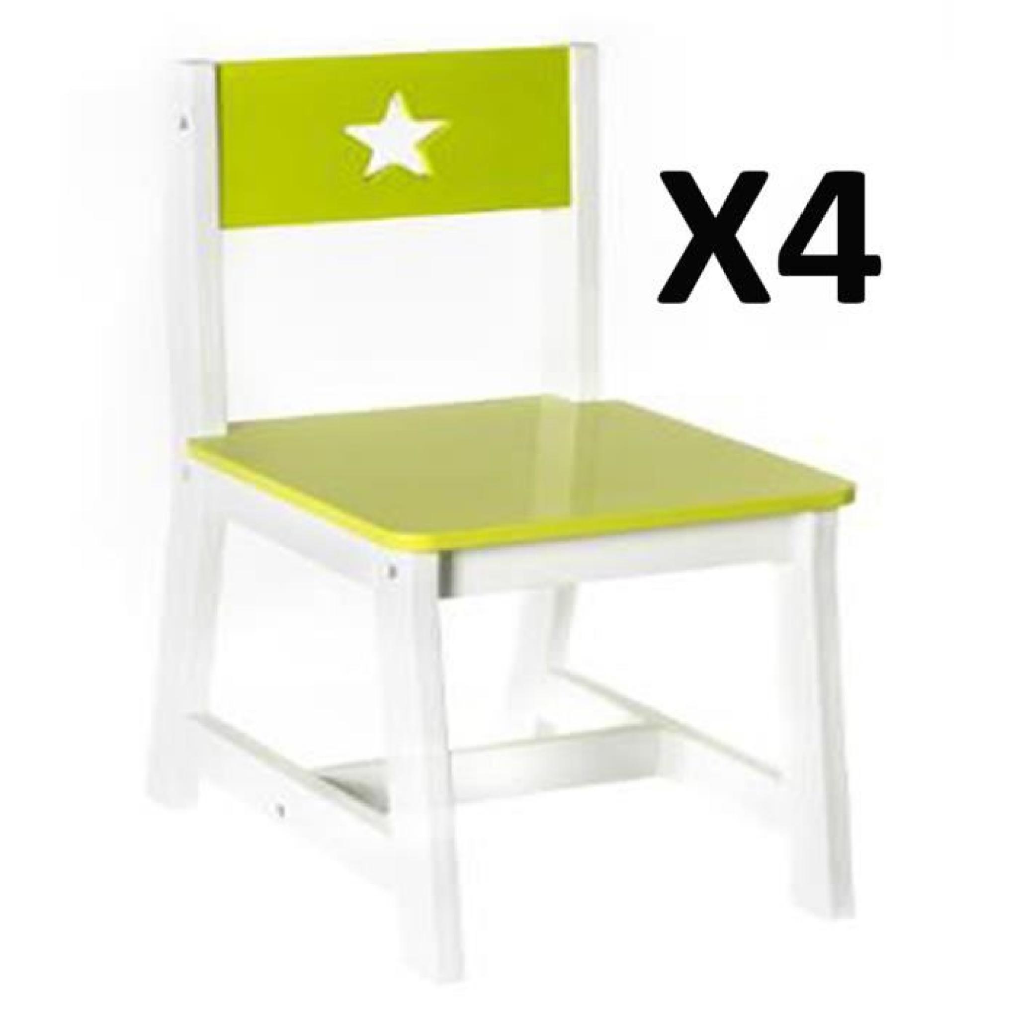 Lot de 4 Chaises pour enfant en bois vert et blanche, L 28 x P 37 x H 56 cm