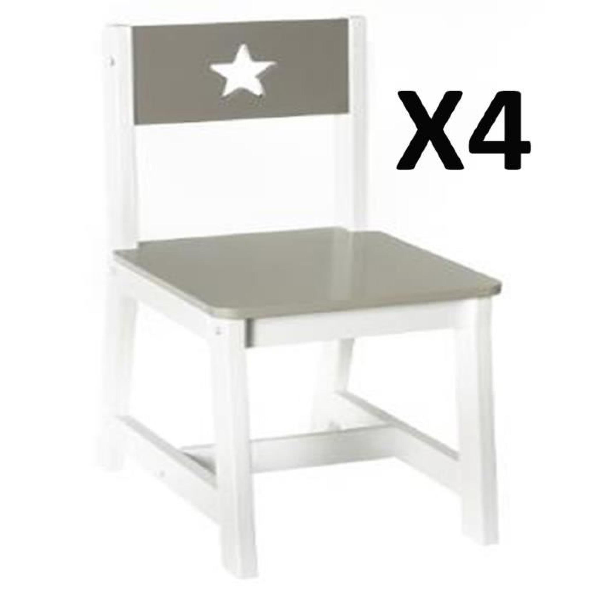 Lot de 4 Chaises pour enfants en bois taupe et blanche, L 28 x P 37 x H 56 cm