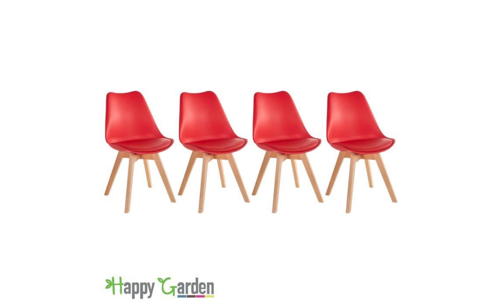 lot de 4 chaises scandinaves nola rouge avec coussin