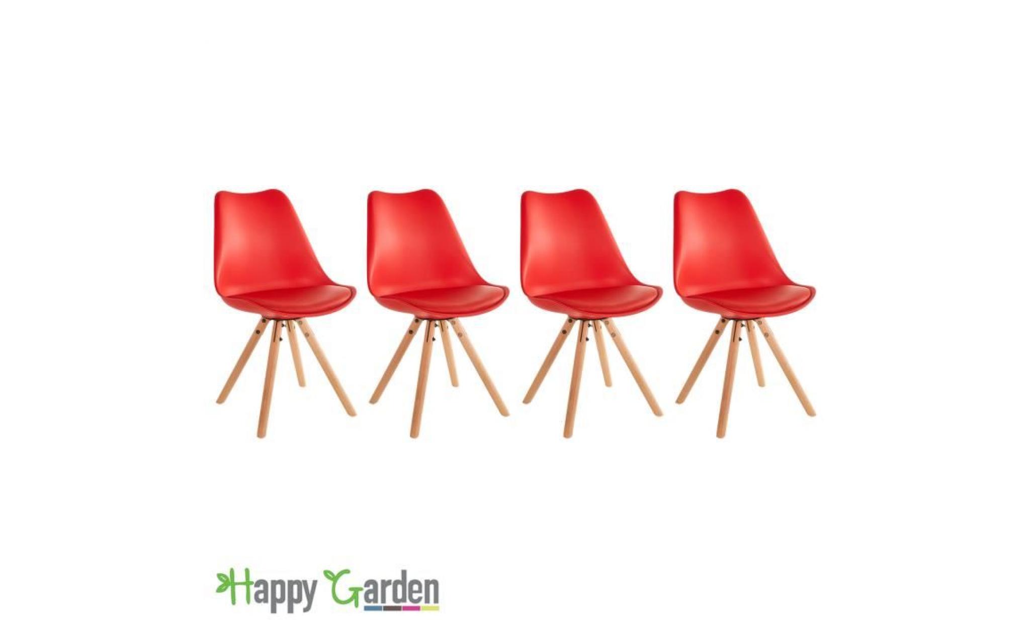 lot de 4 chaises scandinaves rita rouge avec coussin