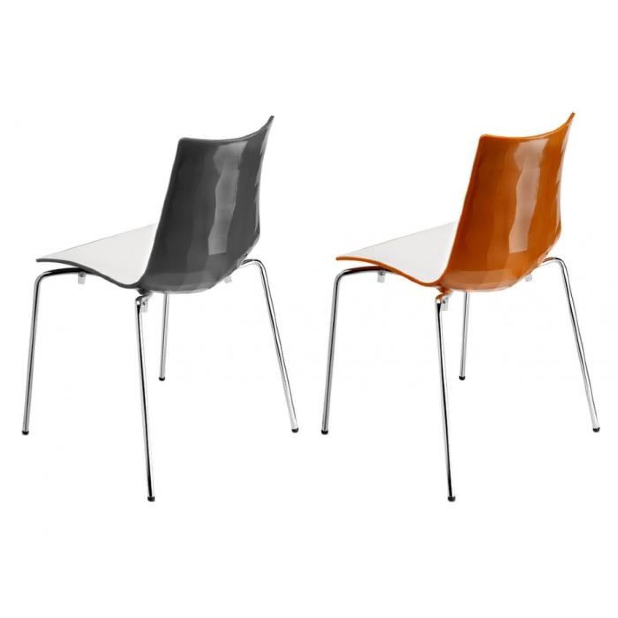 Lot de 4 chaises TIMBA bicolore - Polymère - Blanc & Orange pas cher