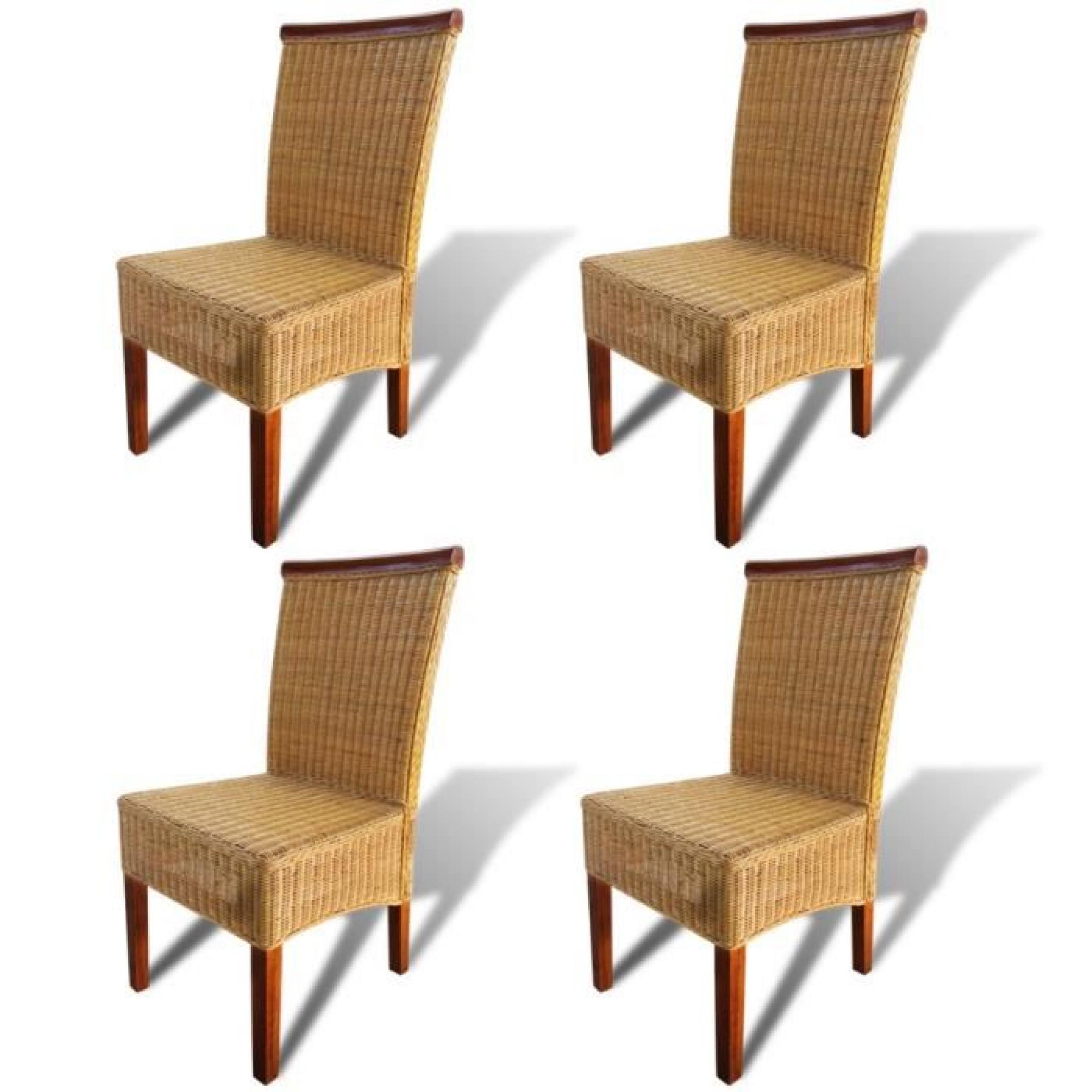 Lot de 4 chaises tissées main en rotin avec barre en bois décorative MAJA+ pas cher
