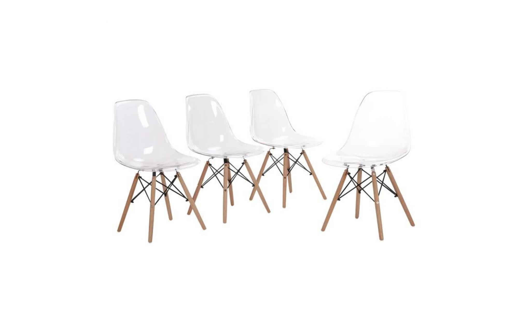 dora household lot de 4 chaises transparent design tendance rétro eiffel bois chaise de salle à manger 30x45x82 cm
