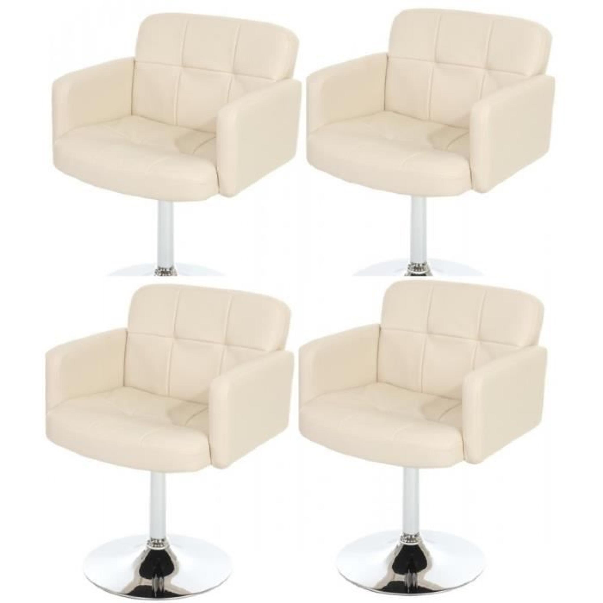 Lot de 4 fauteuils chaises de salle à manger simili-cuir crème pivotant CDS04158