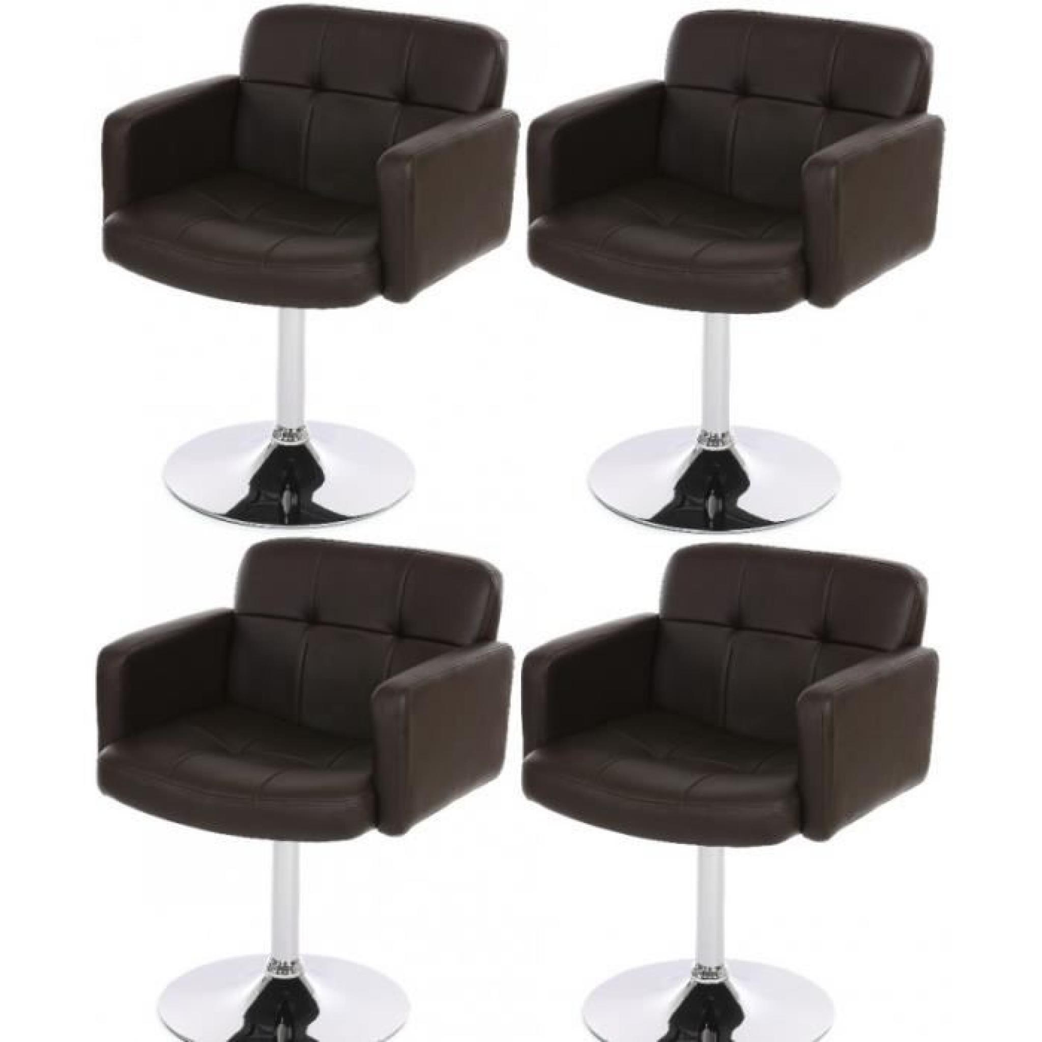 Lot de 4 fauteuils chaises de salle à manger simili-cuir marron pivotant CDS04157