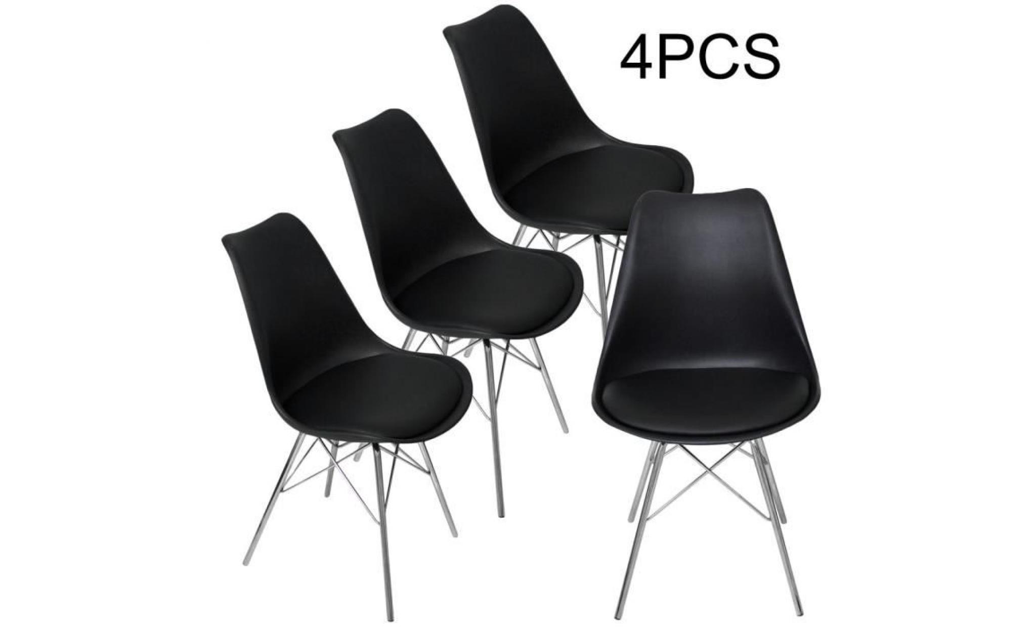 lot de 4 pcs   chaise tulip tout noir   cuir et métal pied   moderne fauteuil de maison
