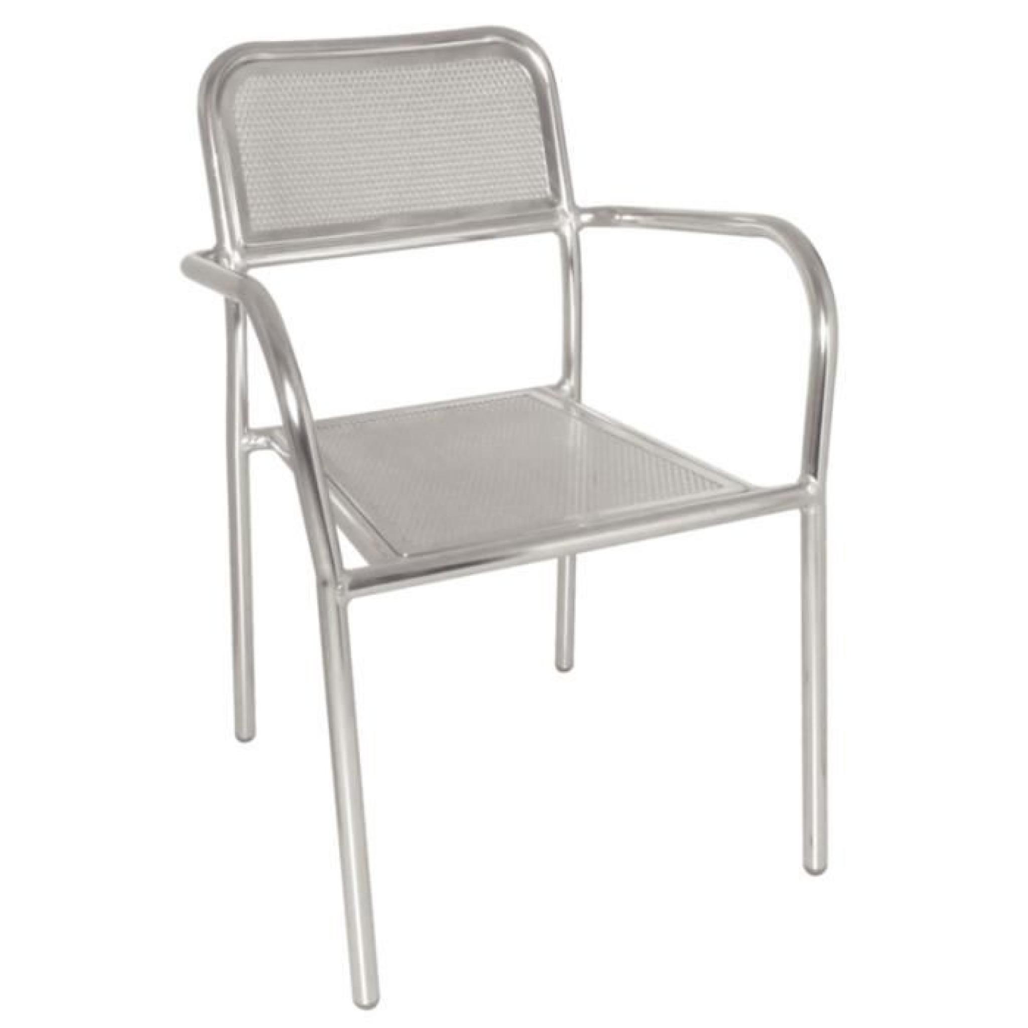 Lot de 4 simples chaises empilables en aluminium coloris argenté