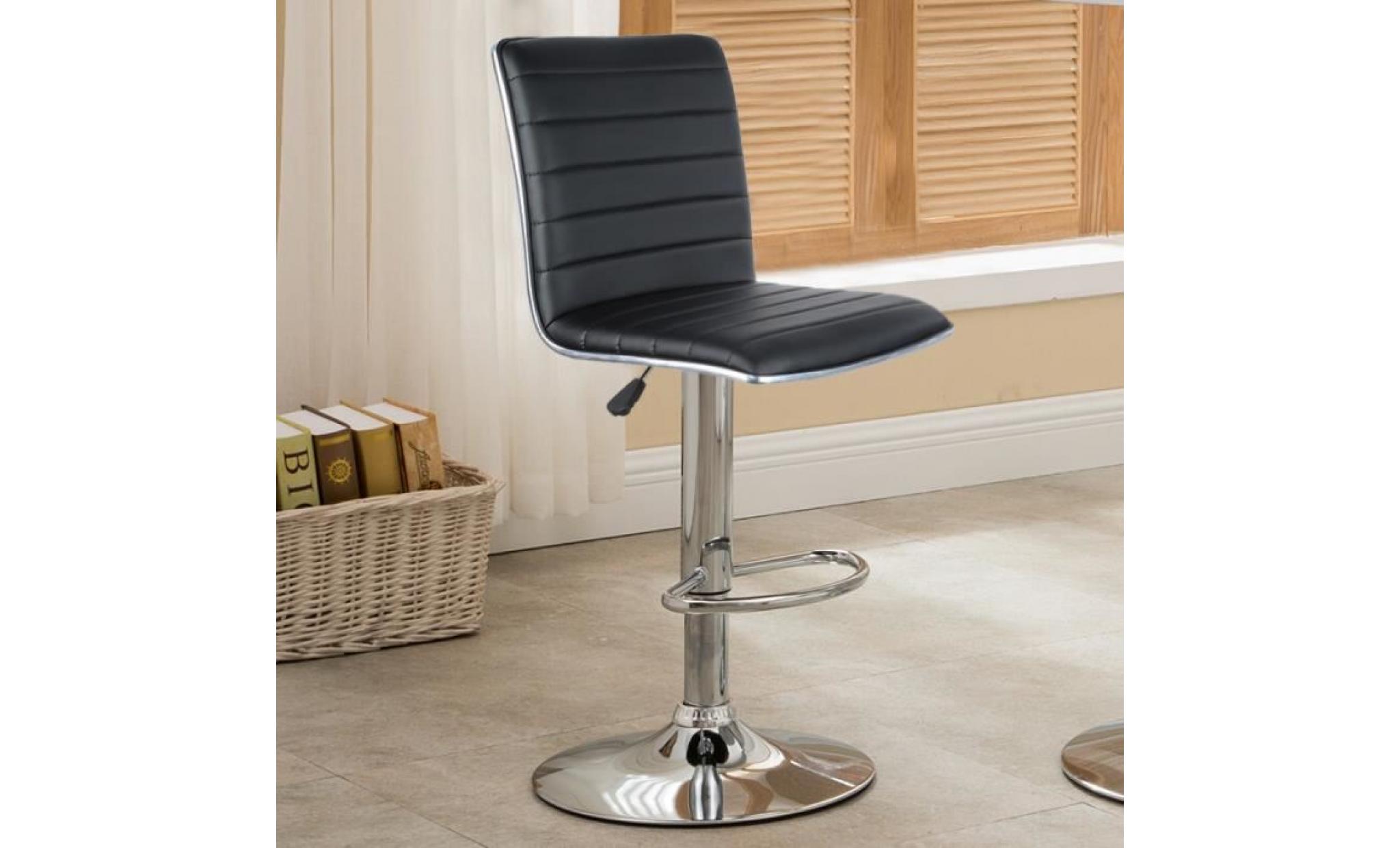 lot de 4 tabouret de bar chaise de bar réglable blanc et noir  pu chrome hauteur réglable rotative à 360° pas cher