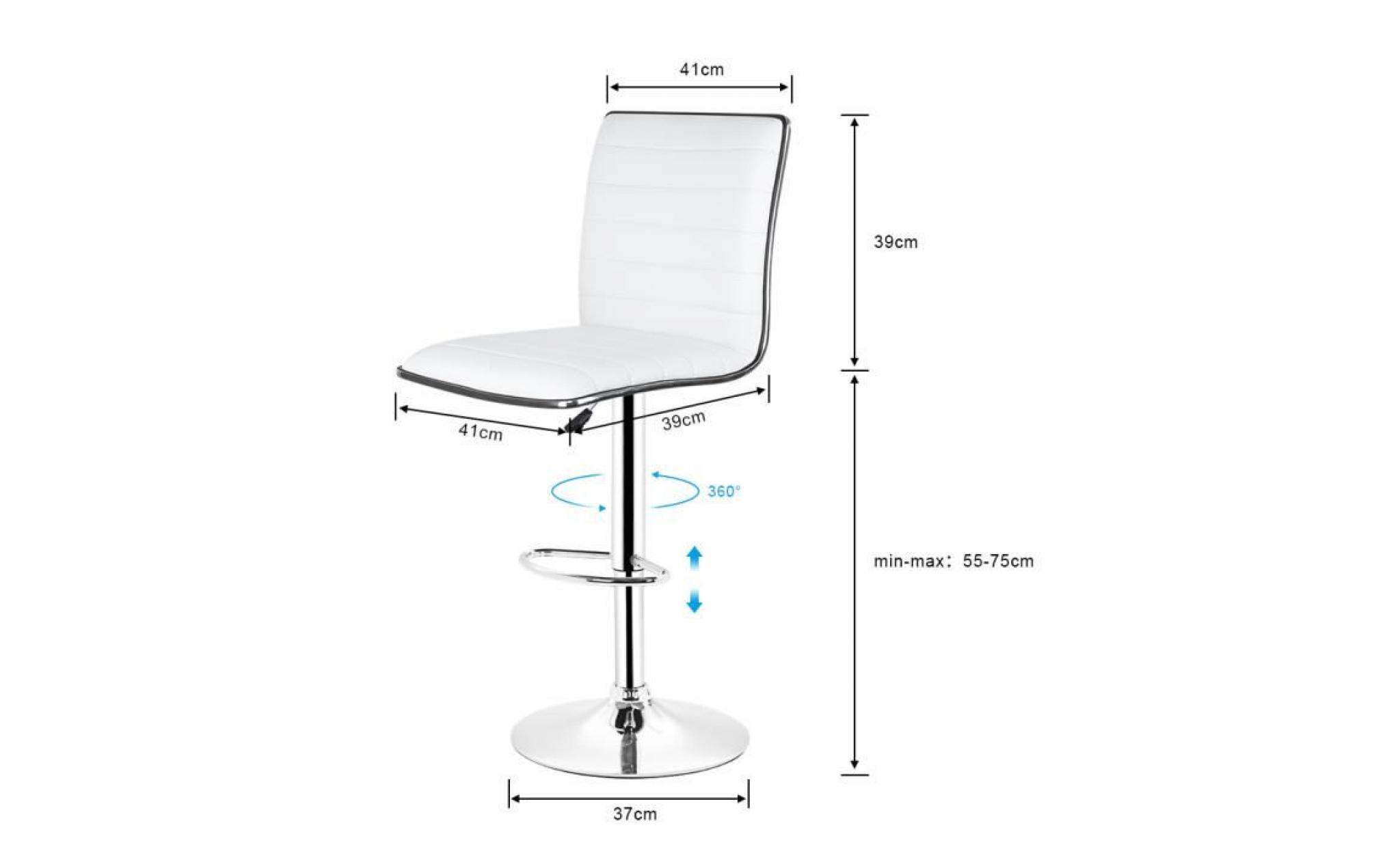 lot de 4 tabouret de bar chaise de bar réglable blanc et noir  pu chrome hauteur réglable rotative à 360° pas cher