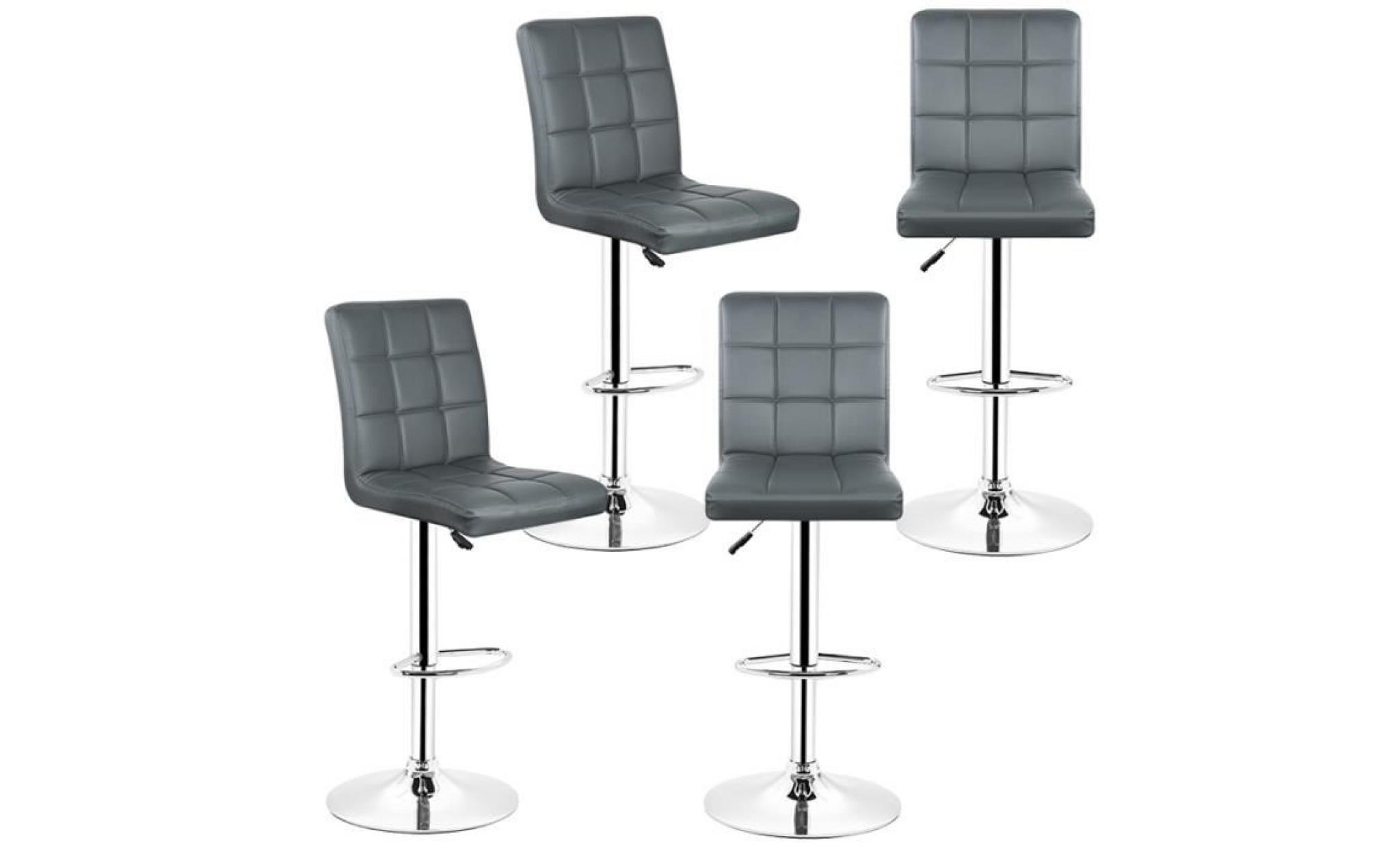 lot de 4 tabouret de bar, chaise rotatif à 360 dégrées hauteur réglable   gris
