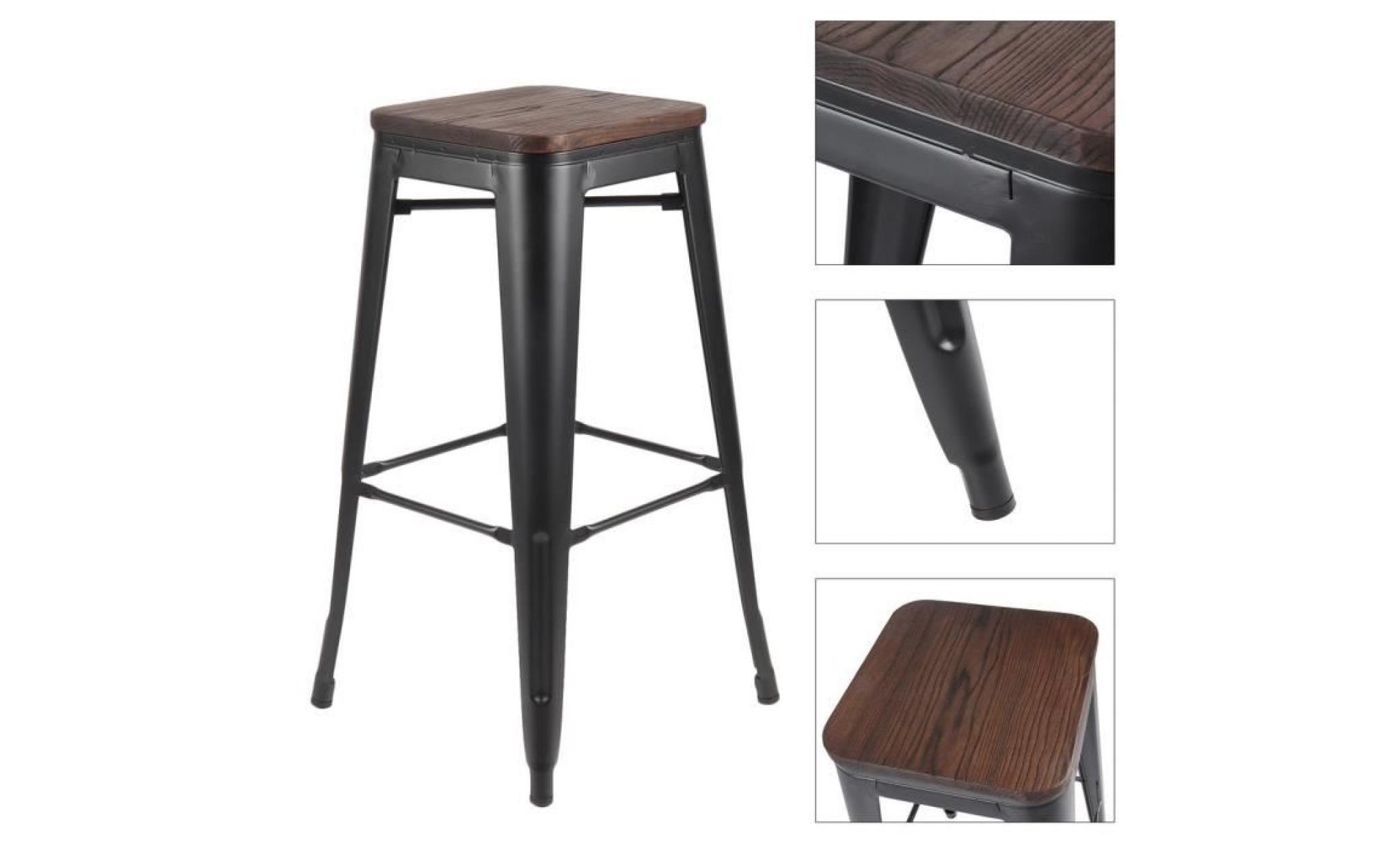 lot de 4 tabouret de bar en bois métal chaise de salle À manger industriel vintage pour cuisine café pas cher