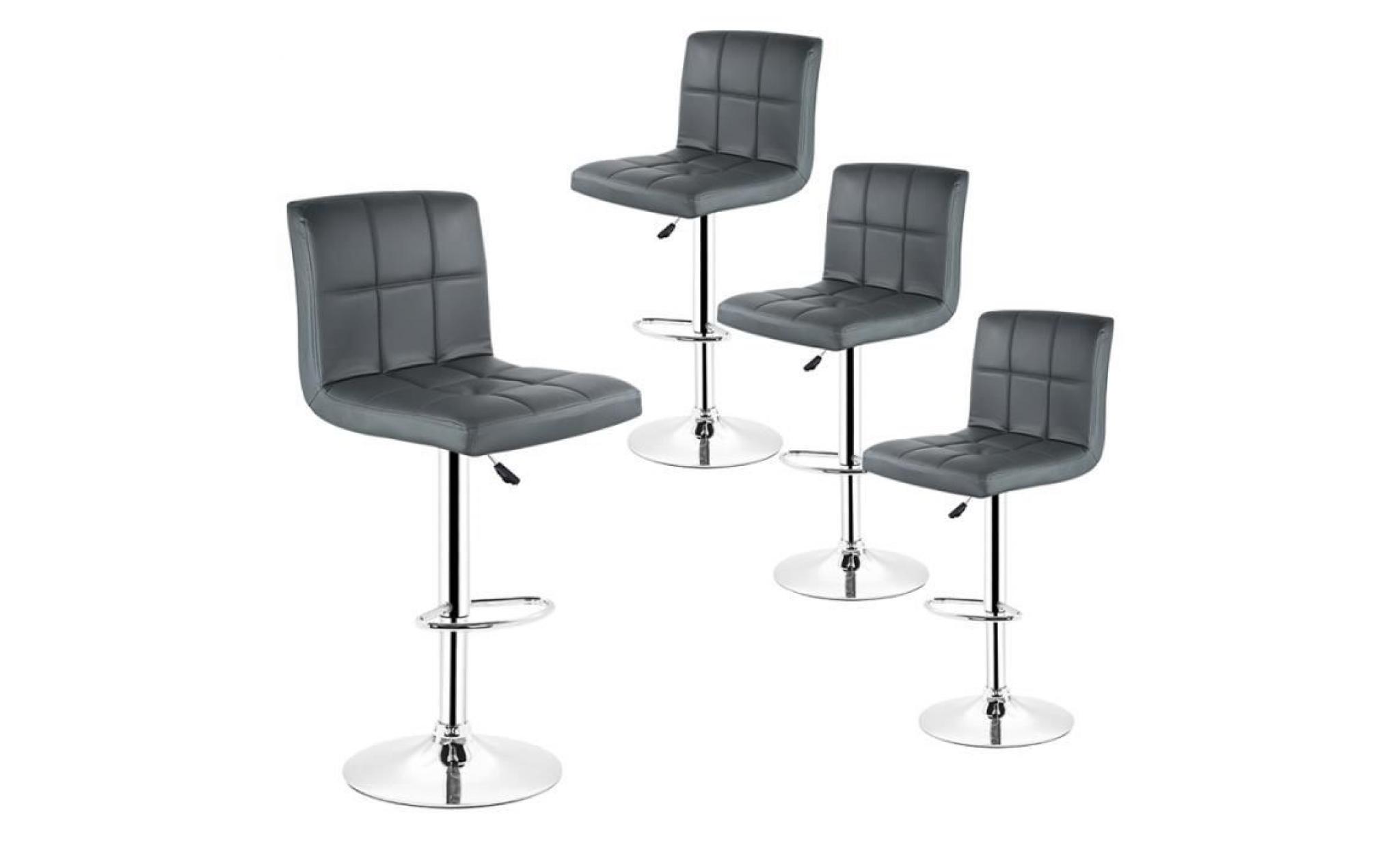 lot de 4 tabourets de bar, chaise de bar pu gris pivotante ergonomique réglable