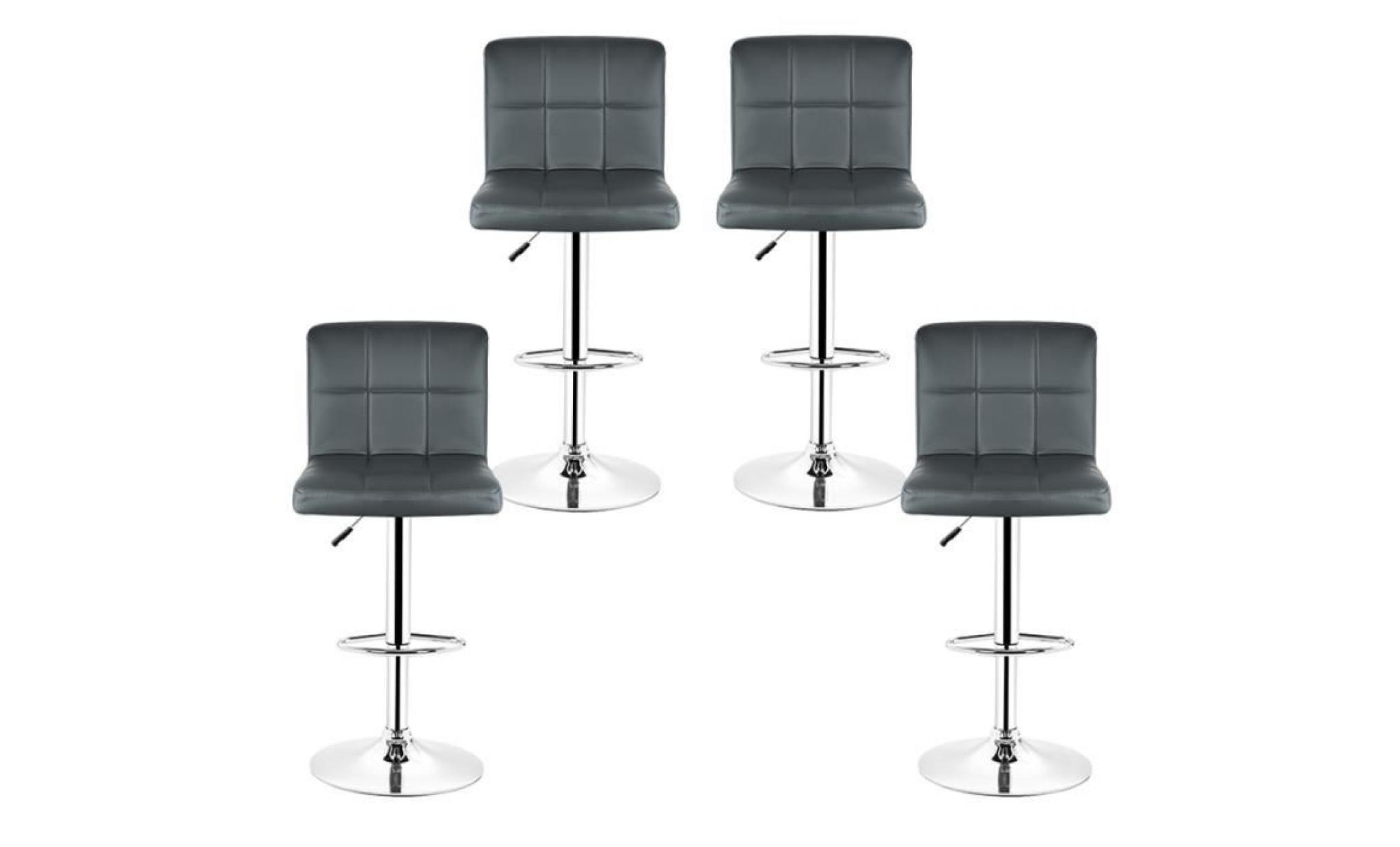 lot de 4 tabourets de bar, chaise de bar pu gris pivotante ergonomique réglable pas cher