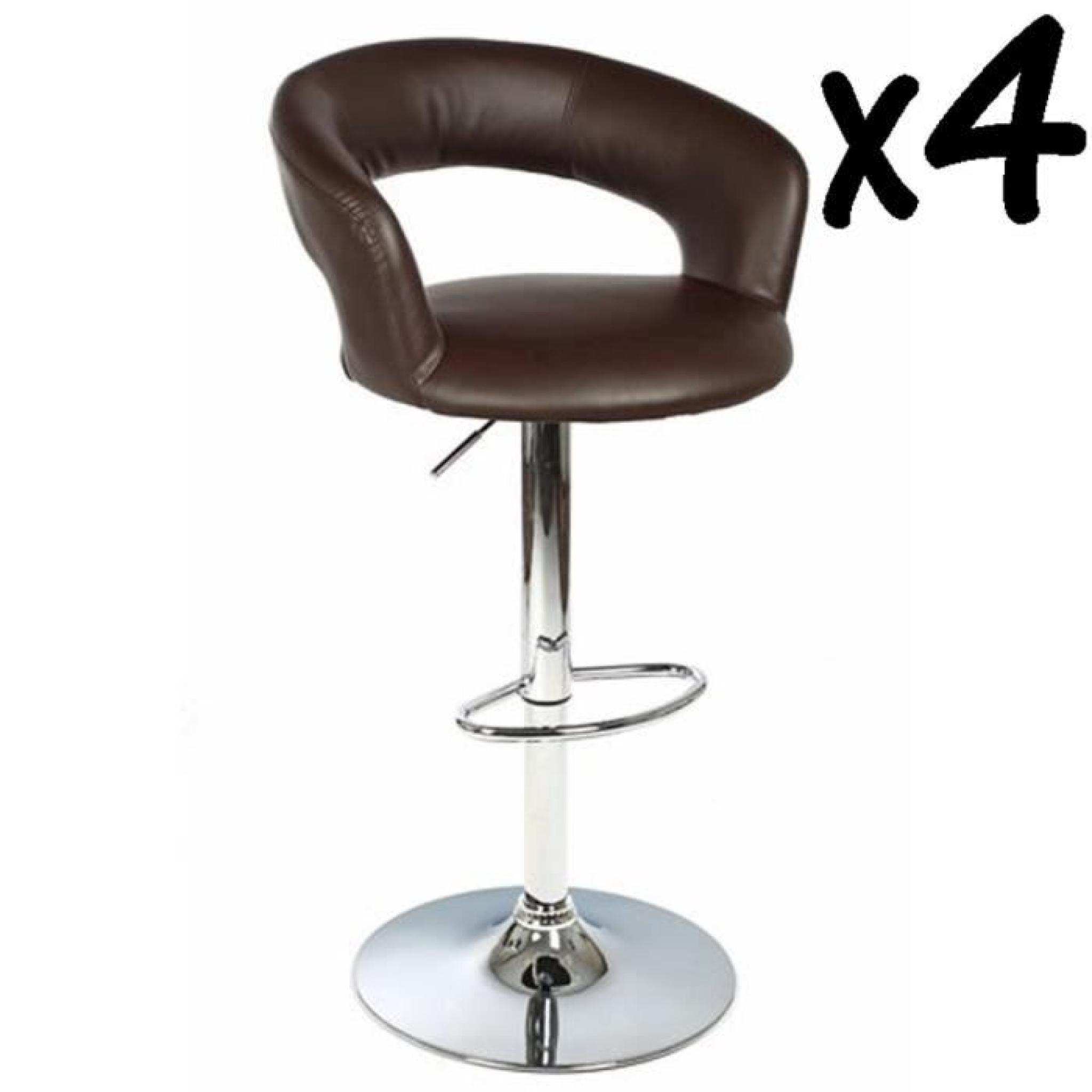 Lot de 4 Tabourets de bar fauteuil Swann, structure en acier chromé, Assise simili-cuir en polyuréthane, coloris Chocolat, L58 x ...