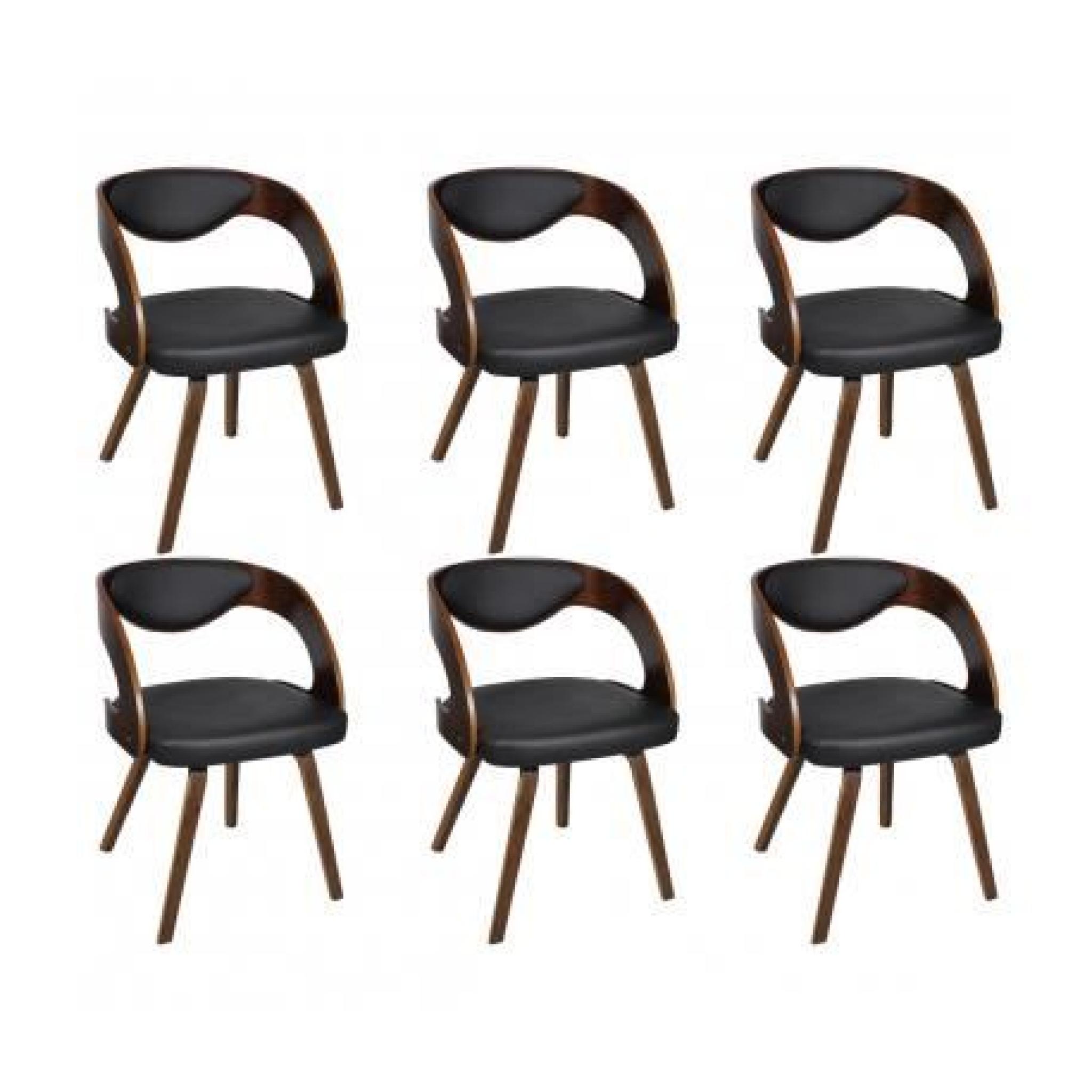 Lot de 6 chaises à accoudoirs en cuir mélangé et bois Brun pas cher