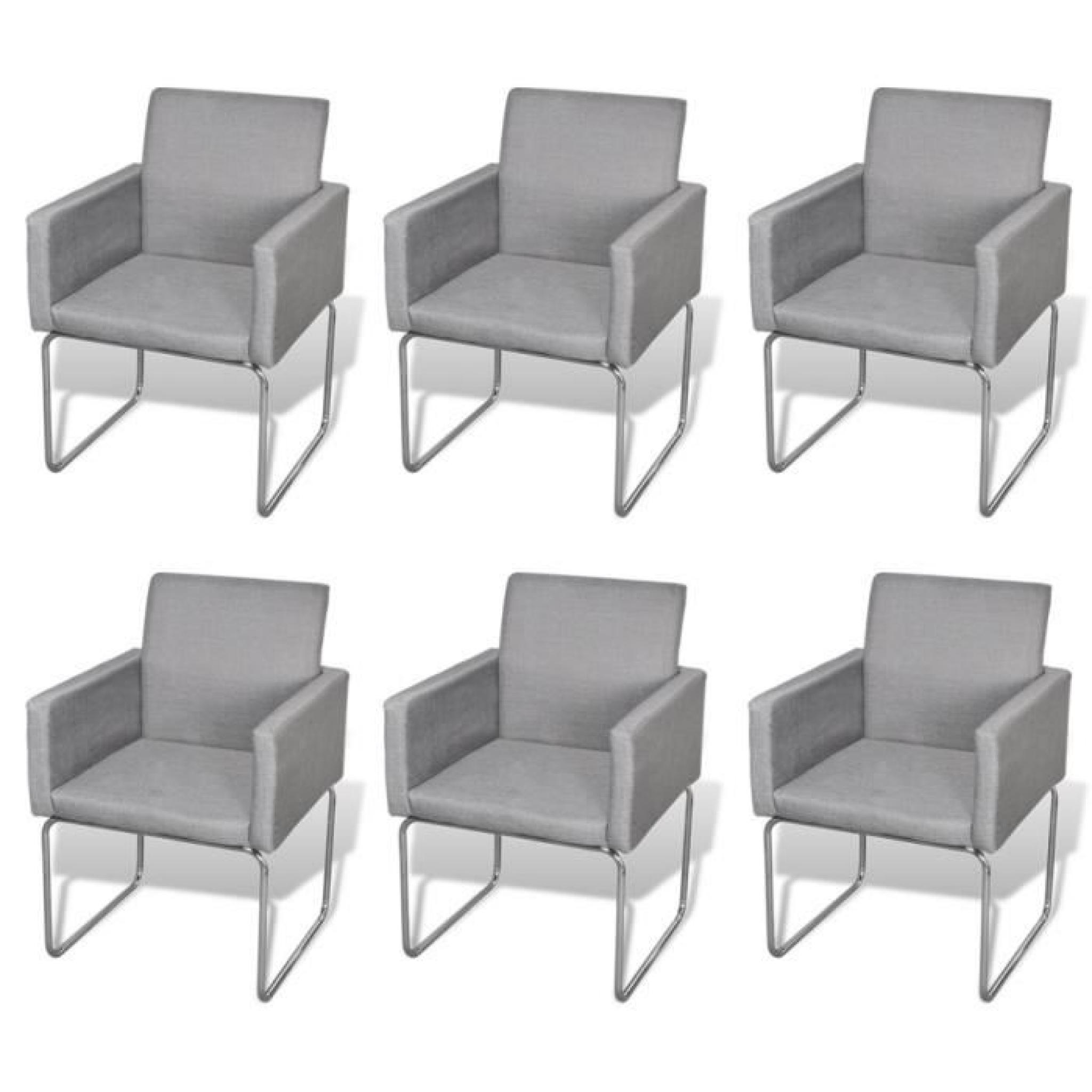 Lot de 6 chaises avec accoudoirs gris clair pas cher