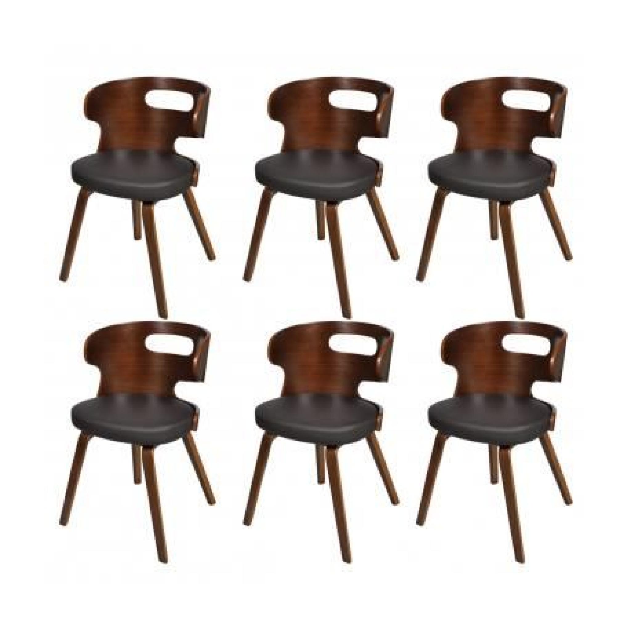 Lot de 6 chaises de salle à manger en cuir mélangé brun Stylashop pas cher