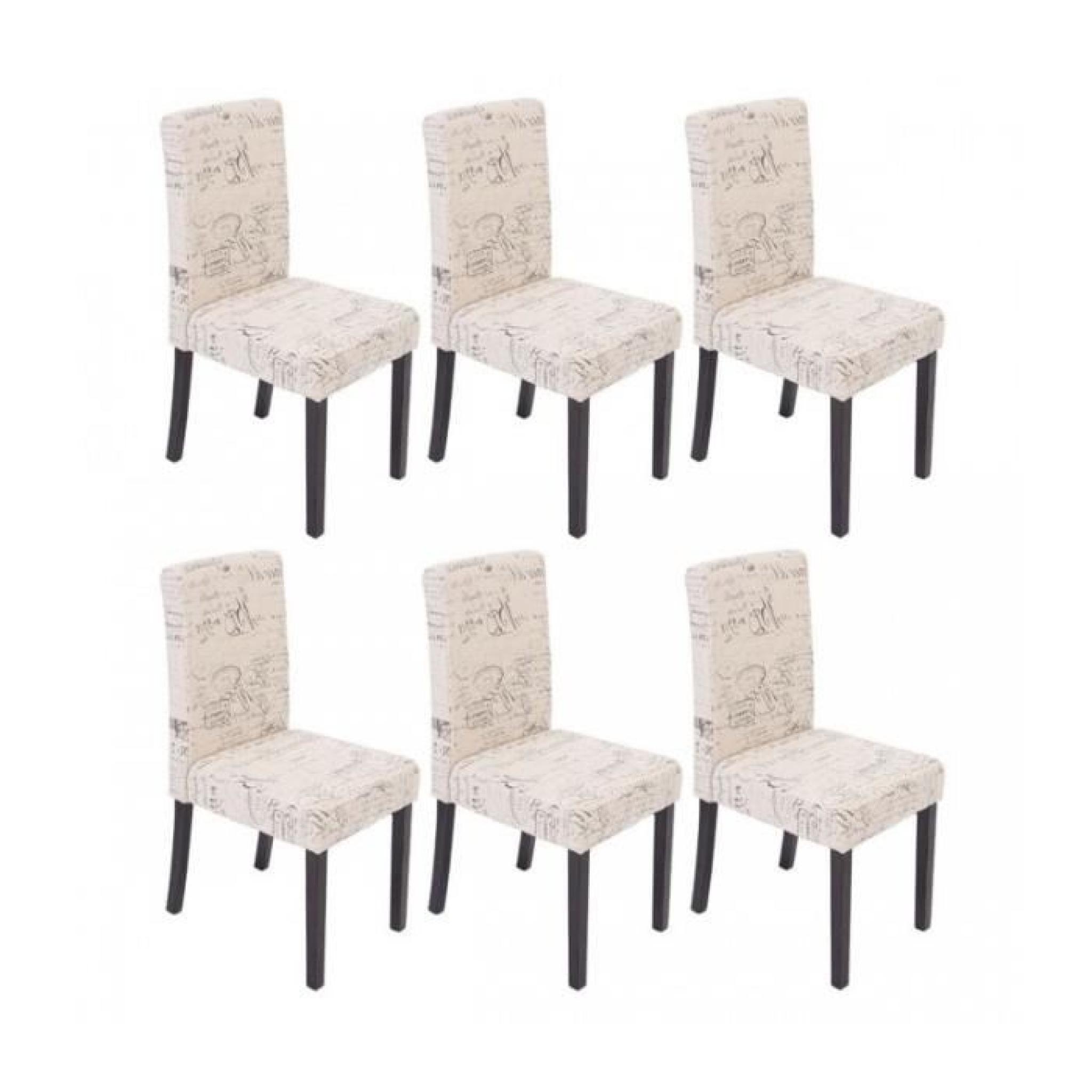Lot de 6 chaises de salle à manger en tissu crème imprimé pieds foncés CDS04230