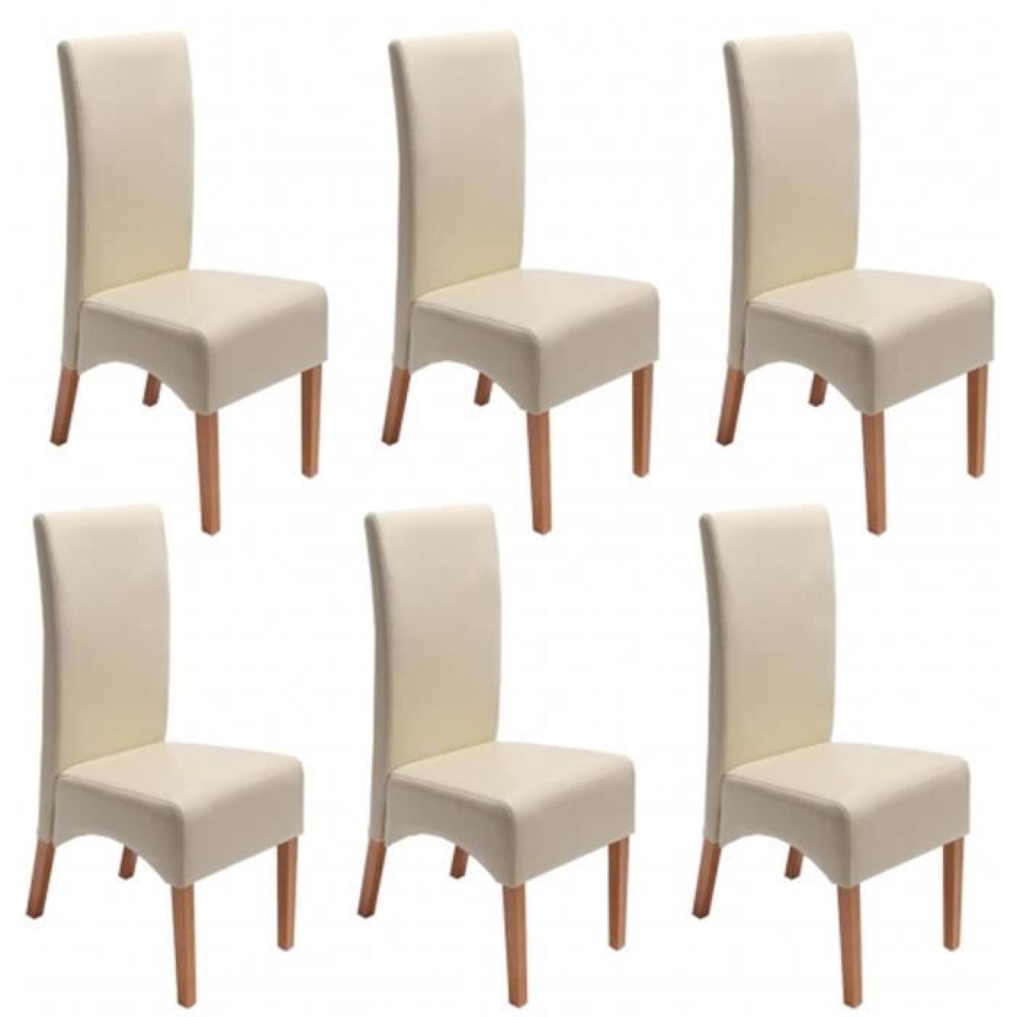 Lot de 6 chaises de salle à manger, fauteuil inclinable Latina en cuir coloris crème